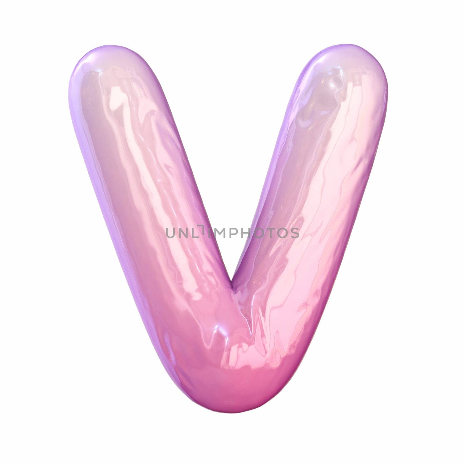 Pink latex glossy font Letter V 3D rendering illustration isolated on white background
