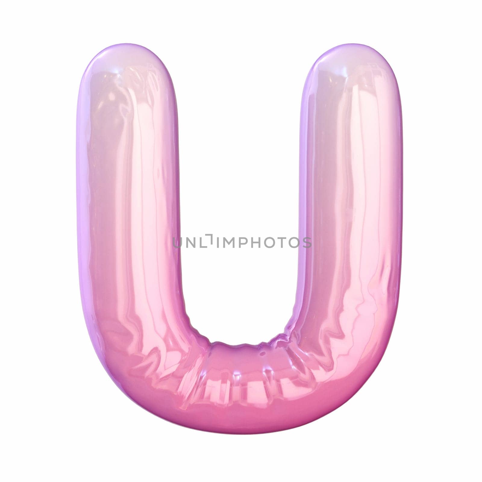 Pink latex glossy font Letter U 3D rendering illustration isolated on white background