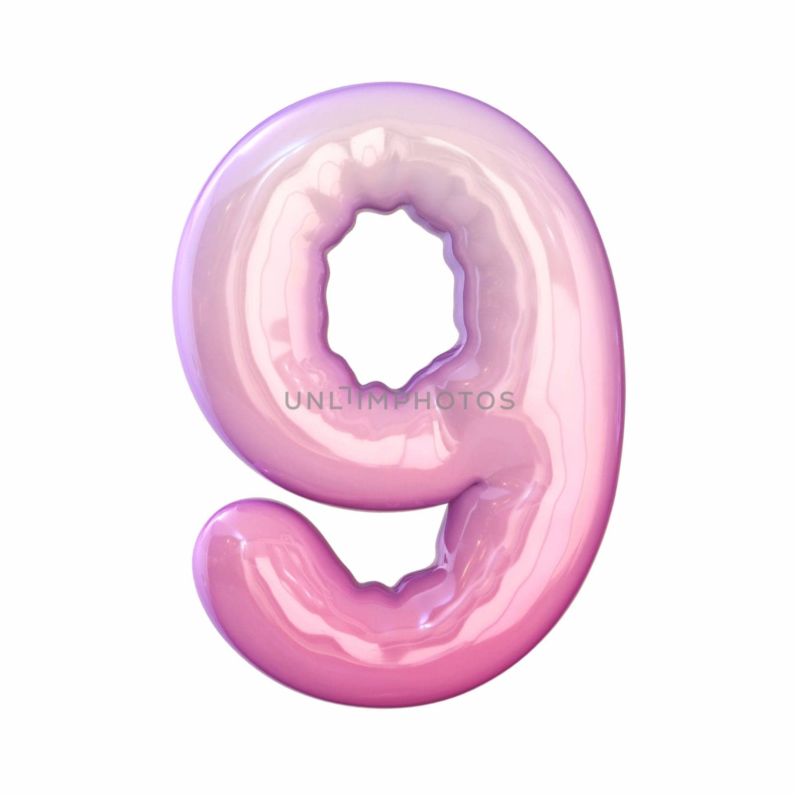 Pink latex glossy font Number 9 NINE 3D rendering illustration isolated on white background
