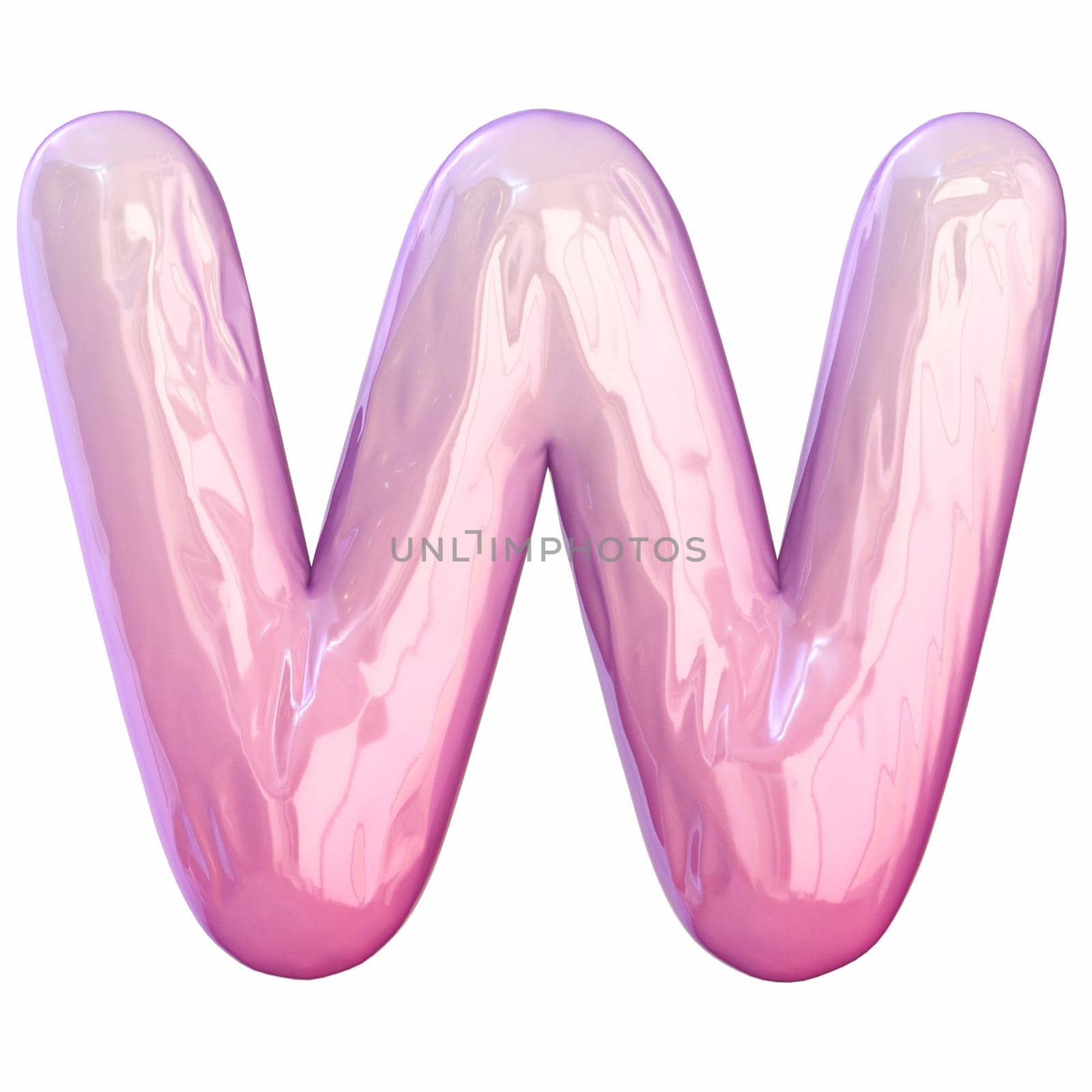 Pink latex glossy font Letter W 3D rendering illustration isolated on white background