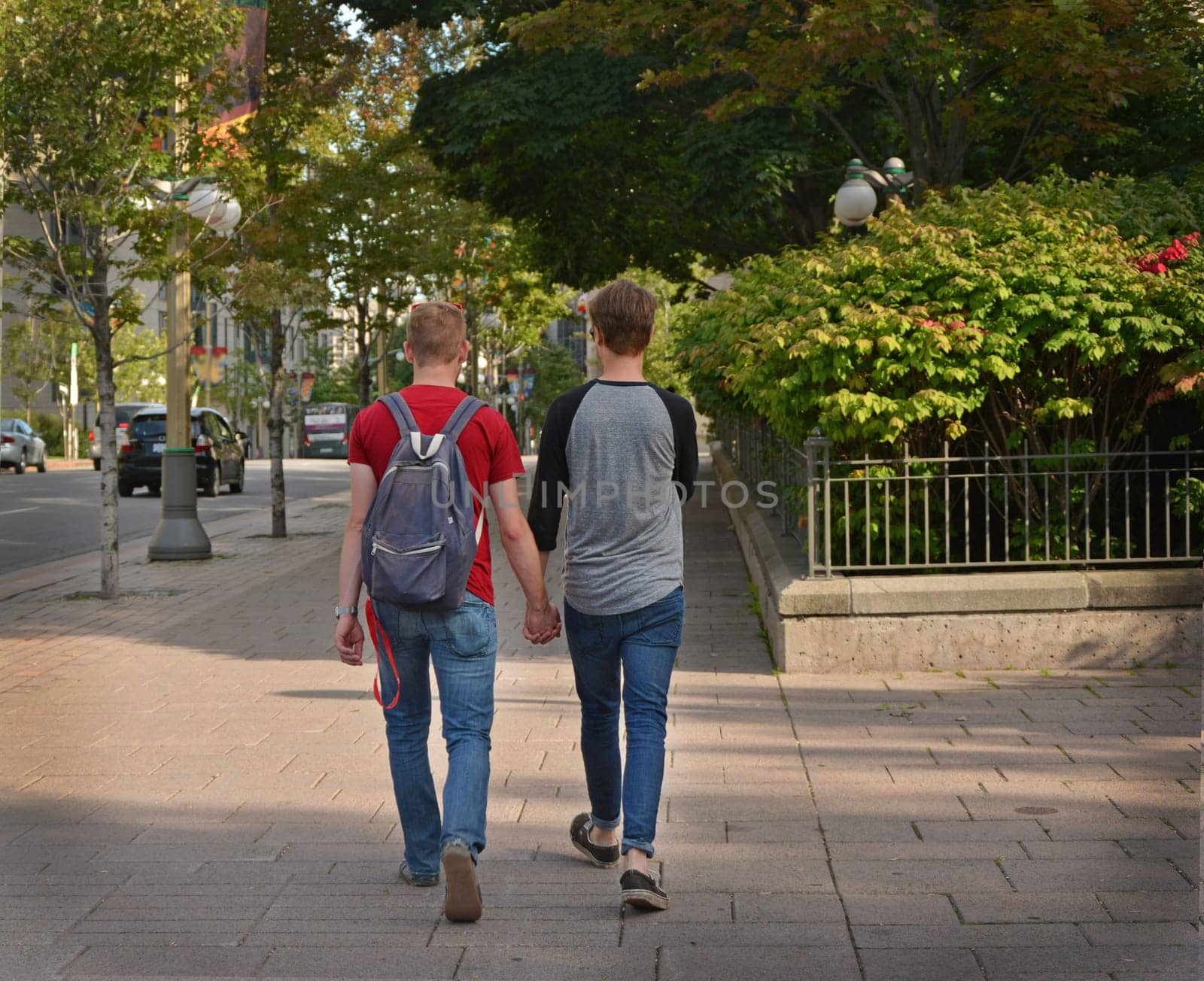 Gay couple in the city.Concept about homosexual, love and lifestyle