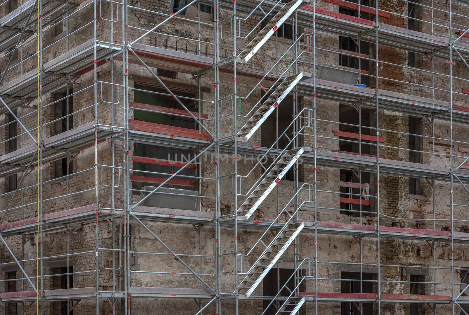 Scaffolding for a factory building to be renovated