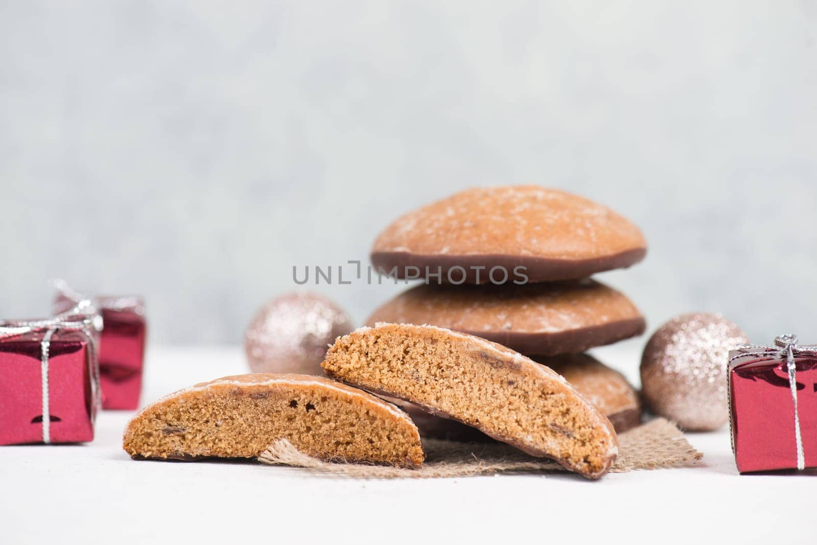 Nurnberg elisen gingerbread, traditional german christmas sweets, choated with dark chocolate