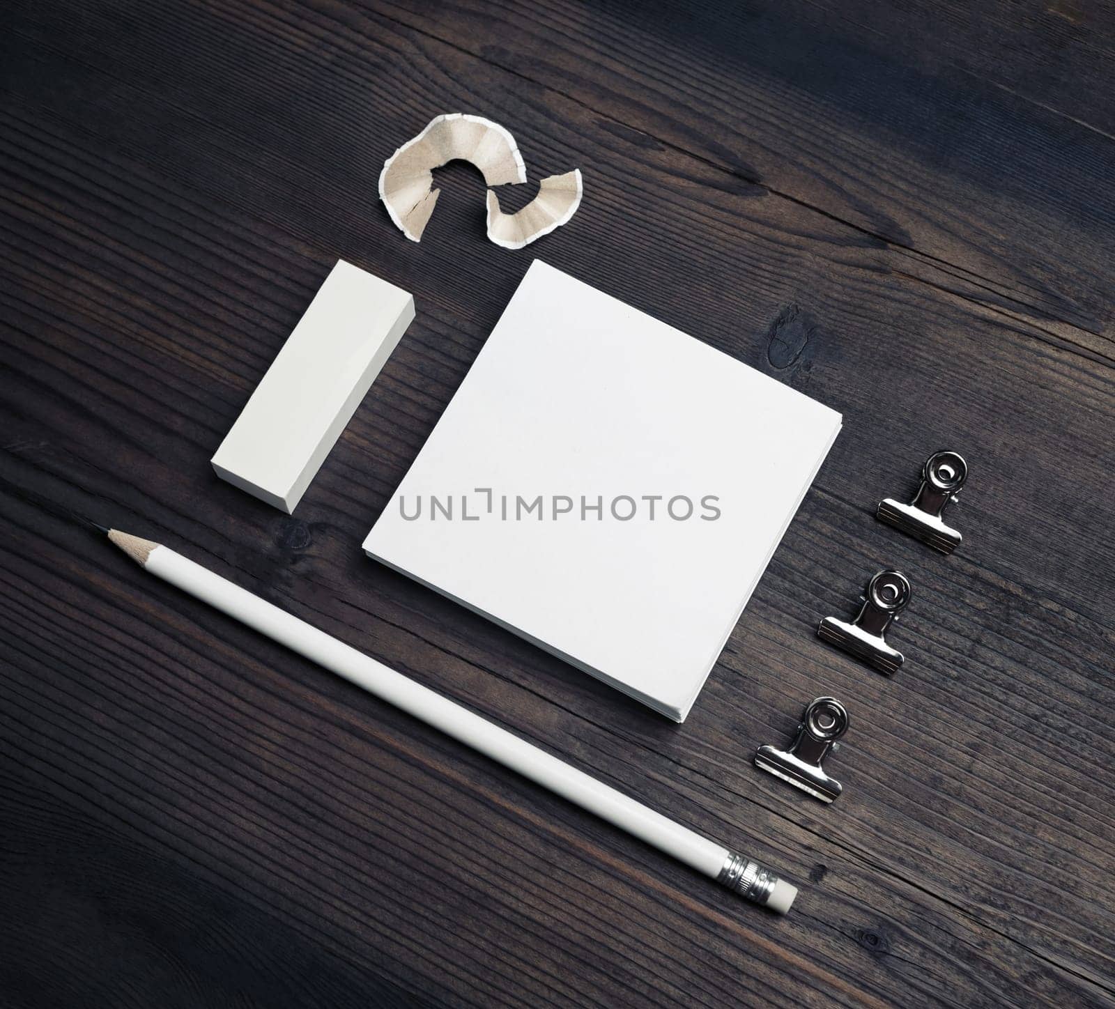 Blank stationery template on wooden background. Mock-up for branding identity. For design presentations and portfolios.