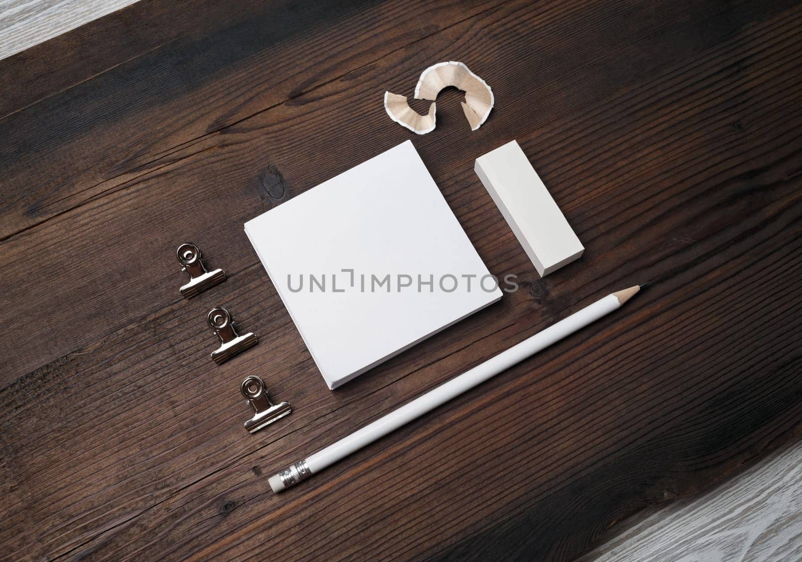 Branding mock up. Photo of blank corporate stationery set on wood table background. Template for branding identity.