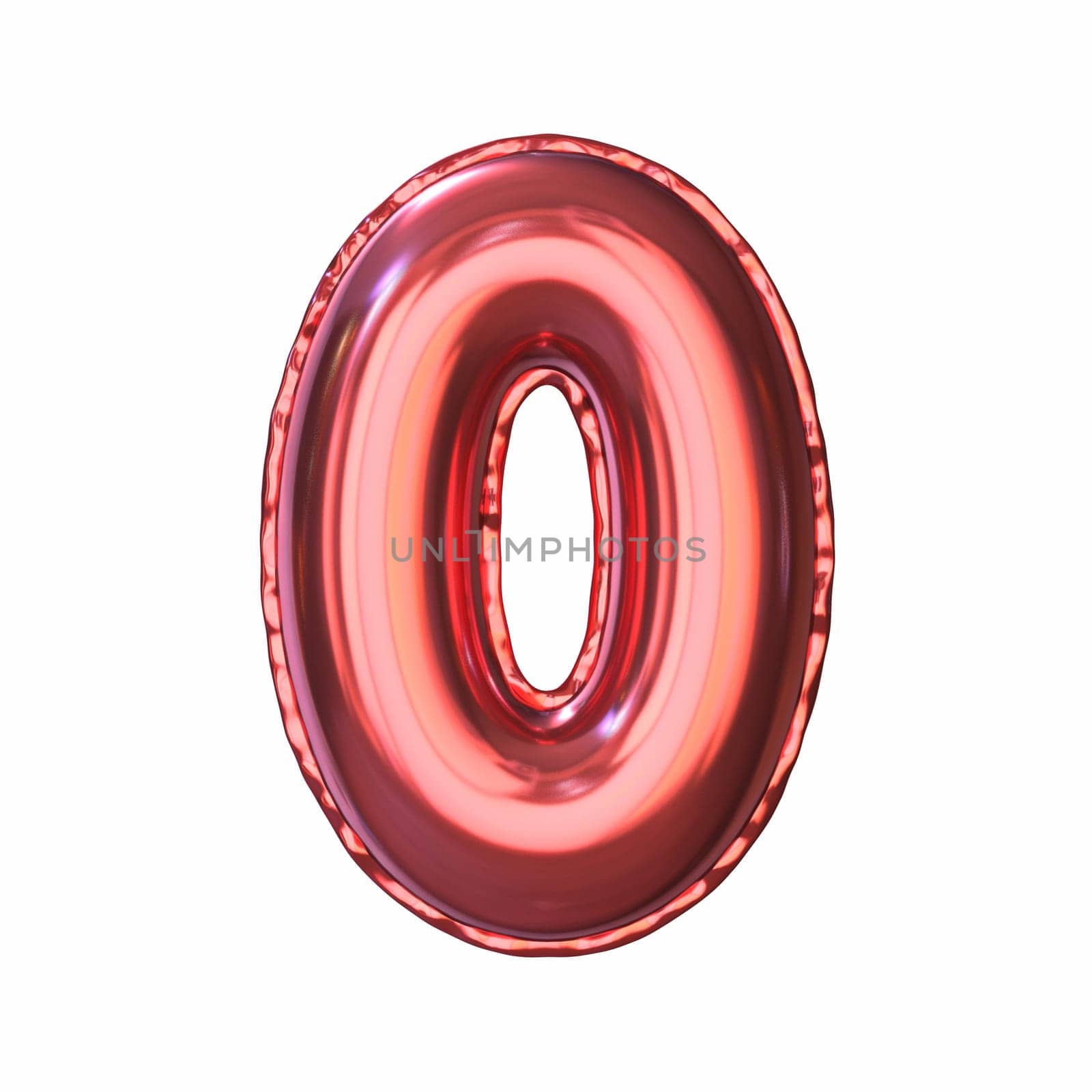 Red metallic balloon font Number 0 ZERO 3D rendering illustration isolated on white background