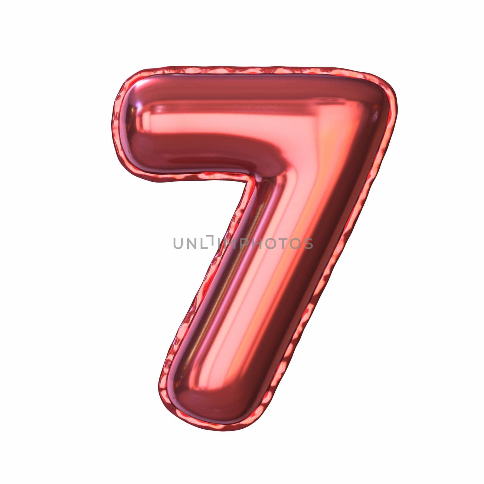 Red metallic balloon font Number 7 SEVEN 3D rendering illustration isolated on white background