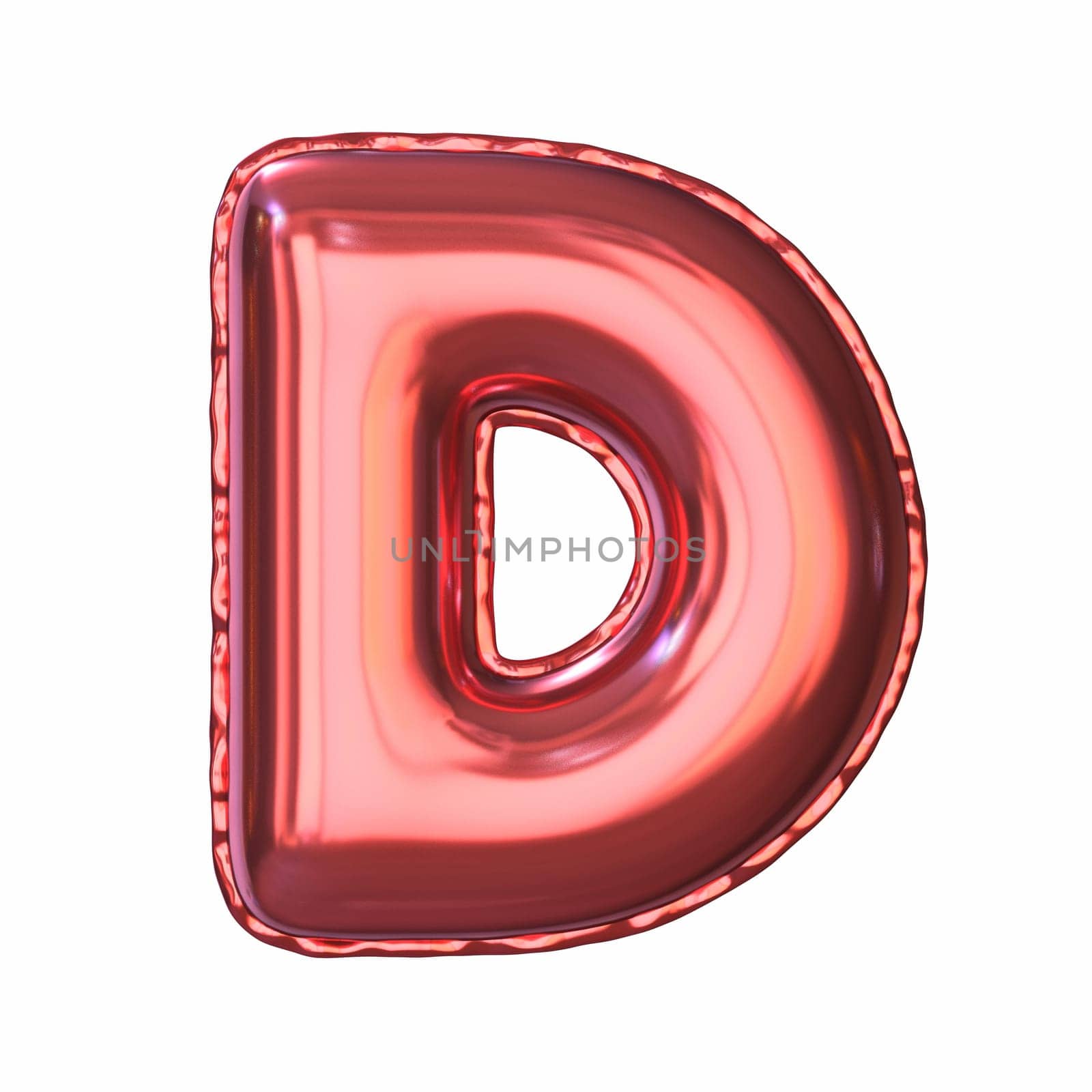 Red metallic balloon font Letter D 3D rendering illustration isolated on white background