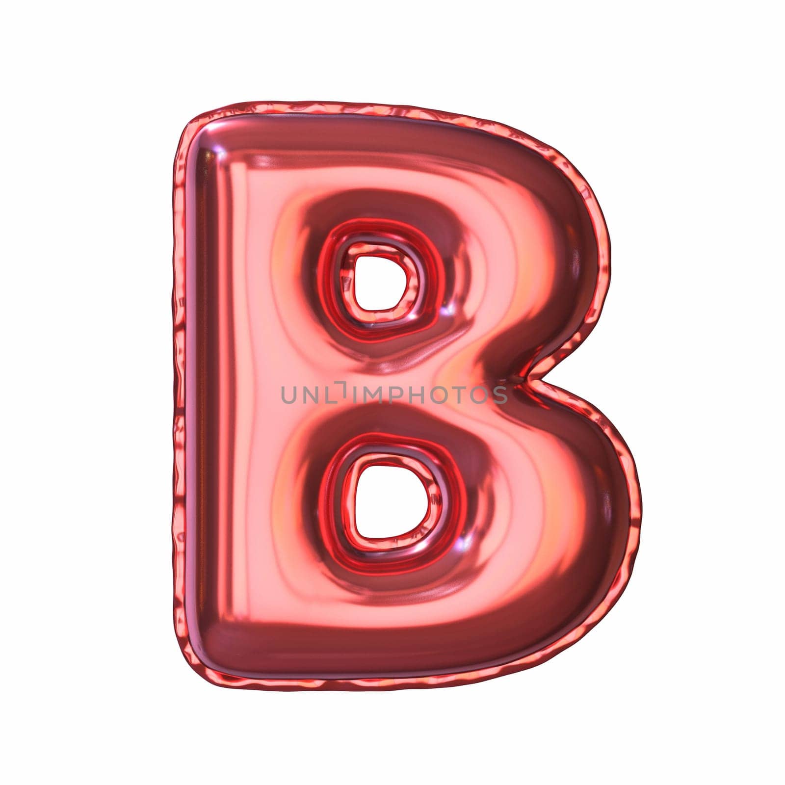 Red metallic balloon font Letter B 3D rendering illustration isolated on white background