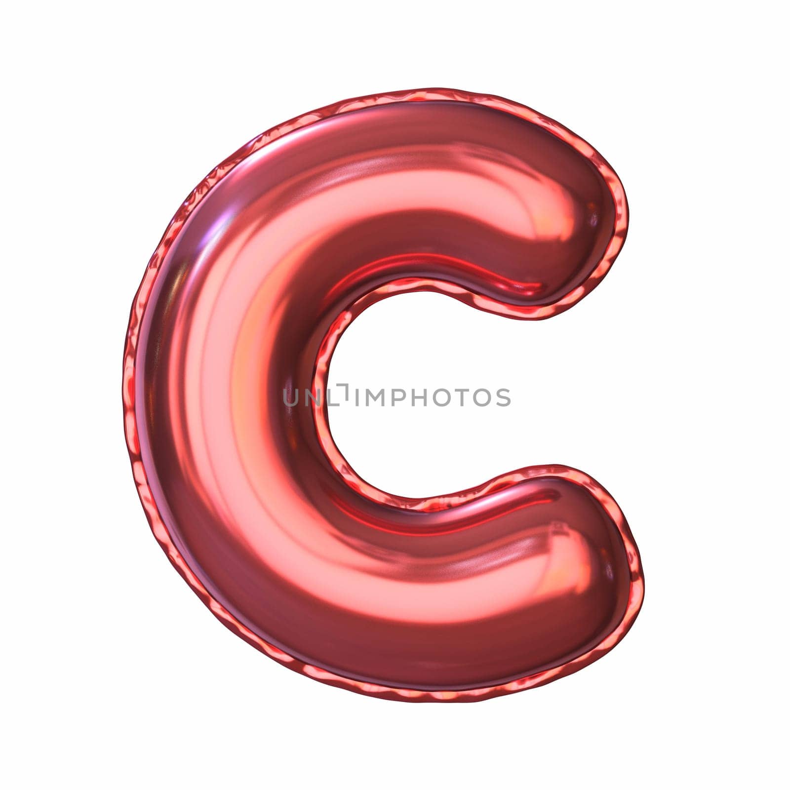 Red metallic balloon font Letter C 3D rendering illustration isolated on white background