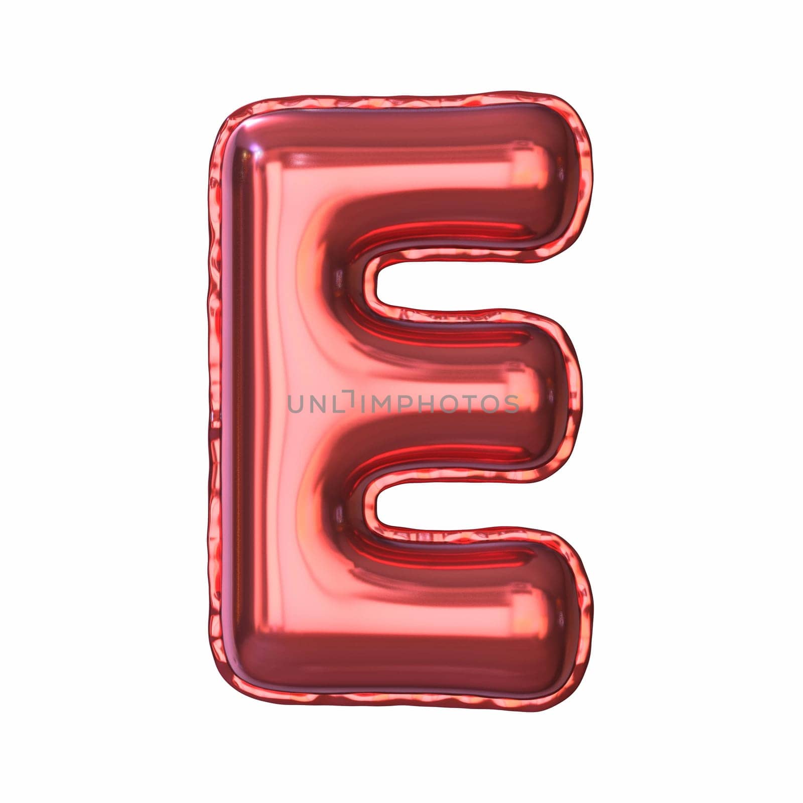 Red metallic balloon font Letter E 3D rendering illustration isolated on white background