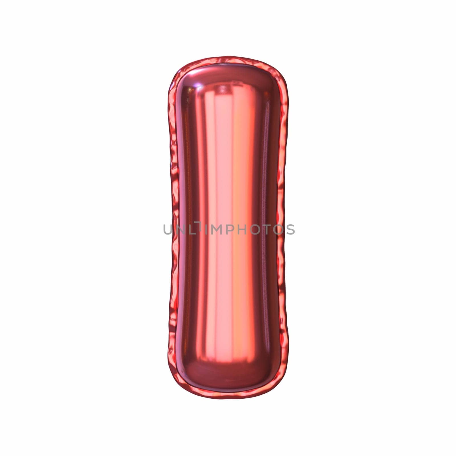 Red metallic balloon font Letter I 3D rendering illustration isolated on white background