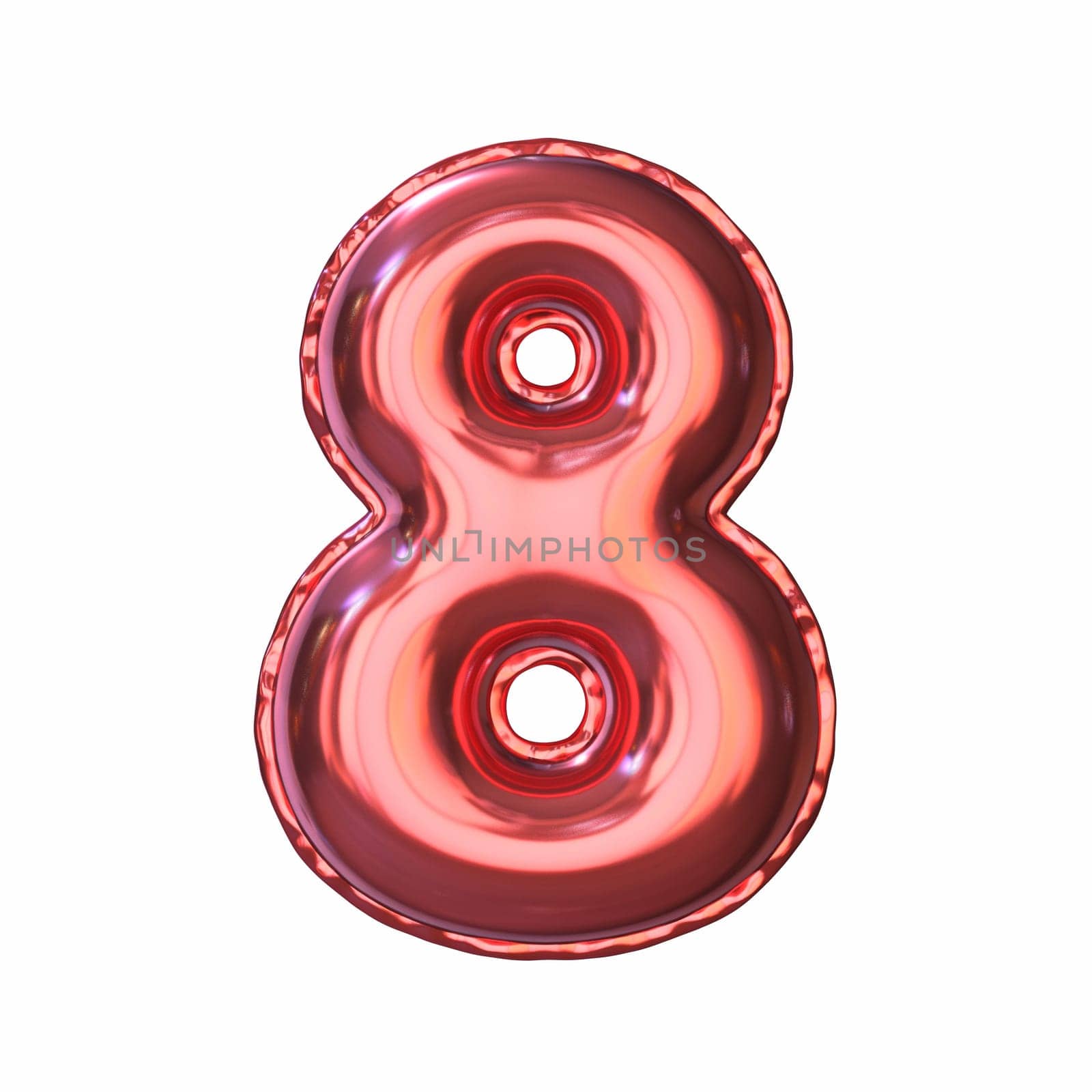 Red metallic balloon font Number 8 EIGHT 3D rendering illustration isolated on white background