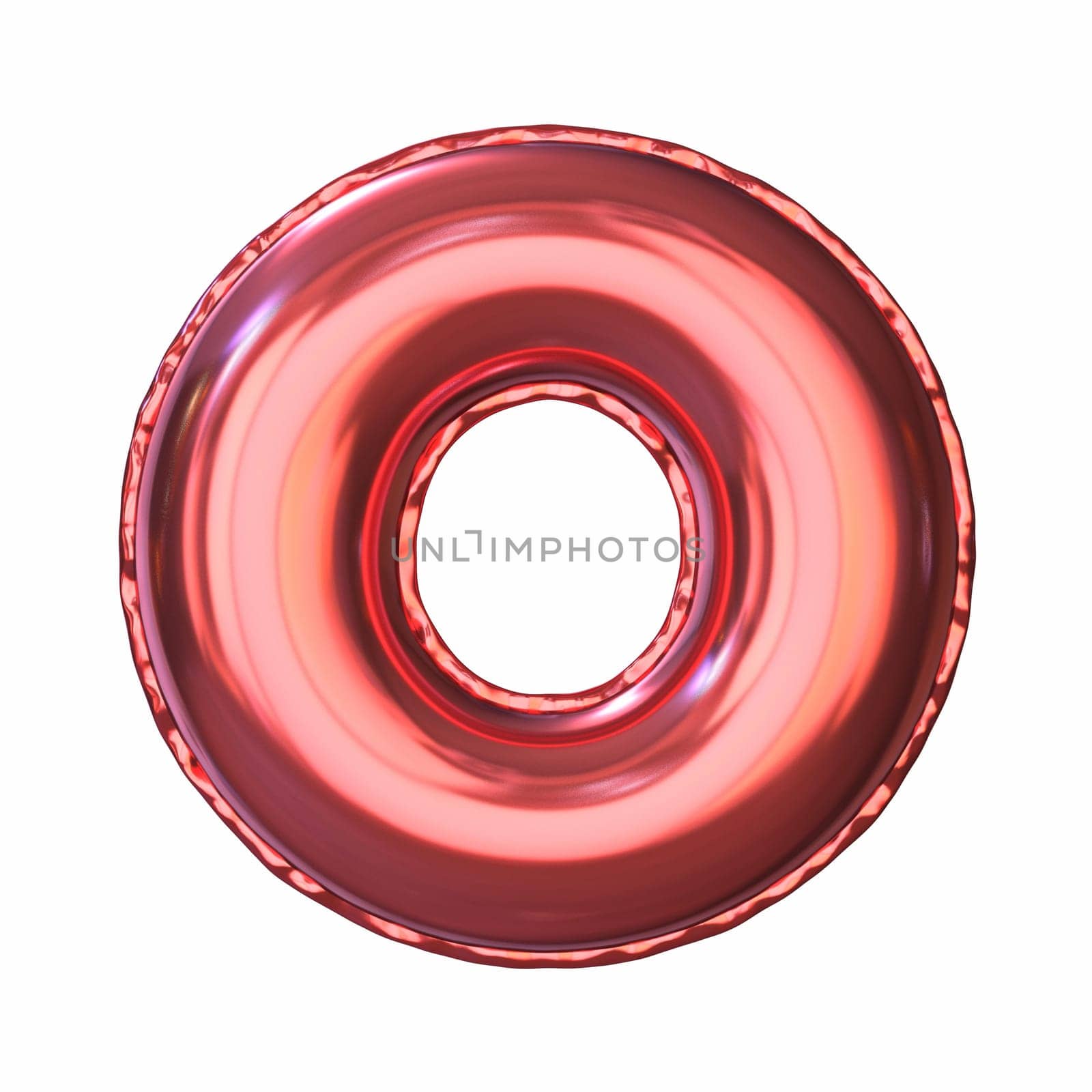 Red metallic balloon font Letter O 3D rendering illustration isolated on white background