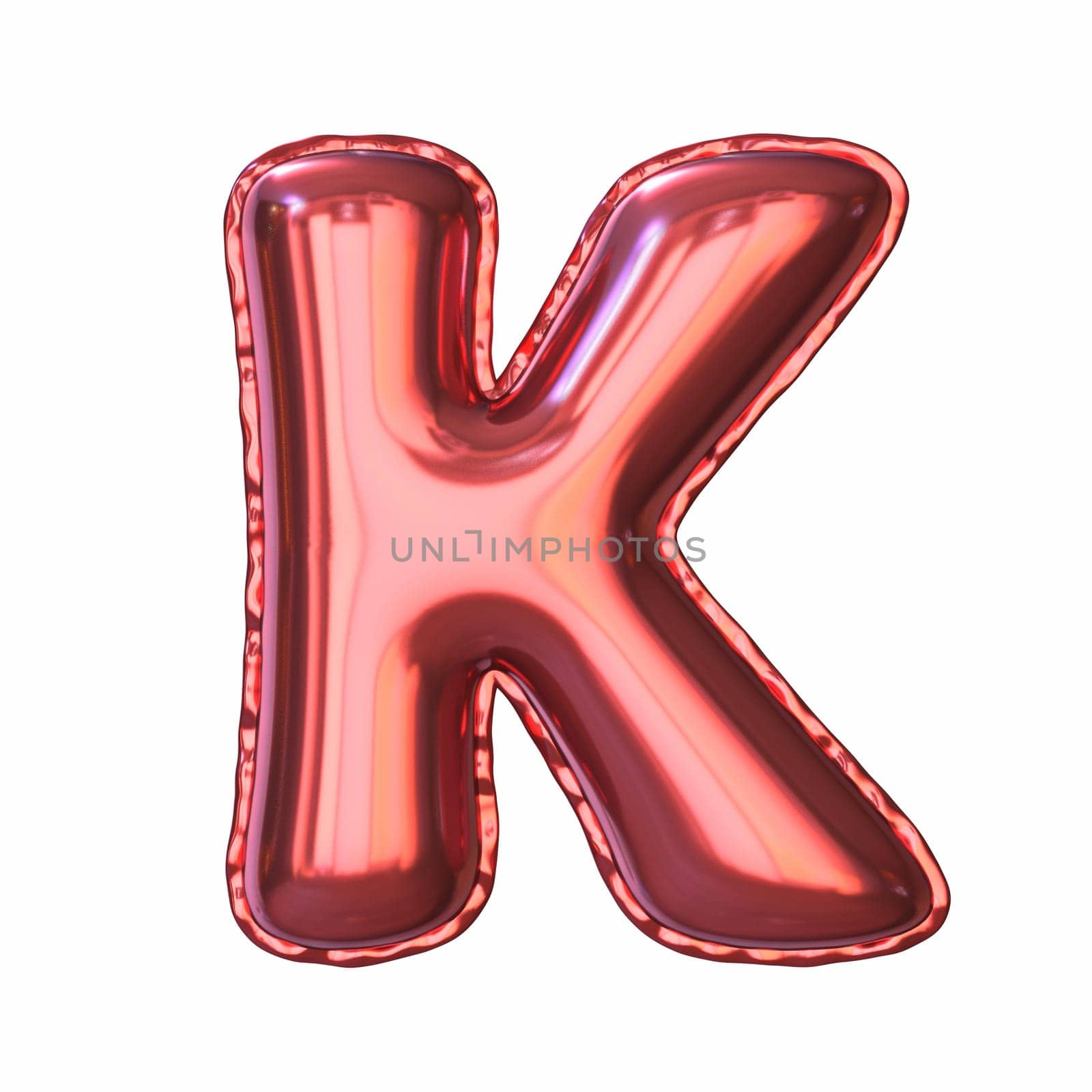 Red metallic balloon font Letter K 3D rendering illustration isolated on white background