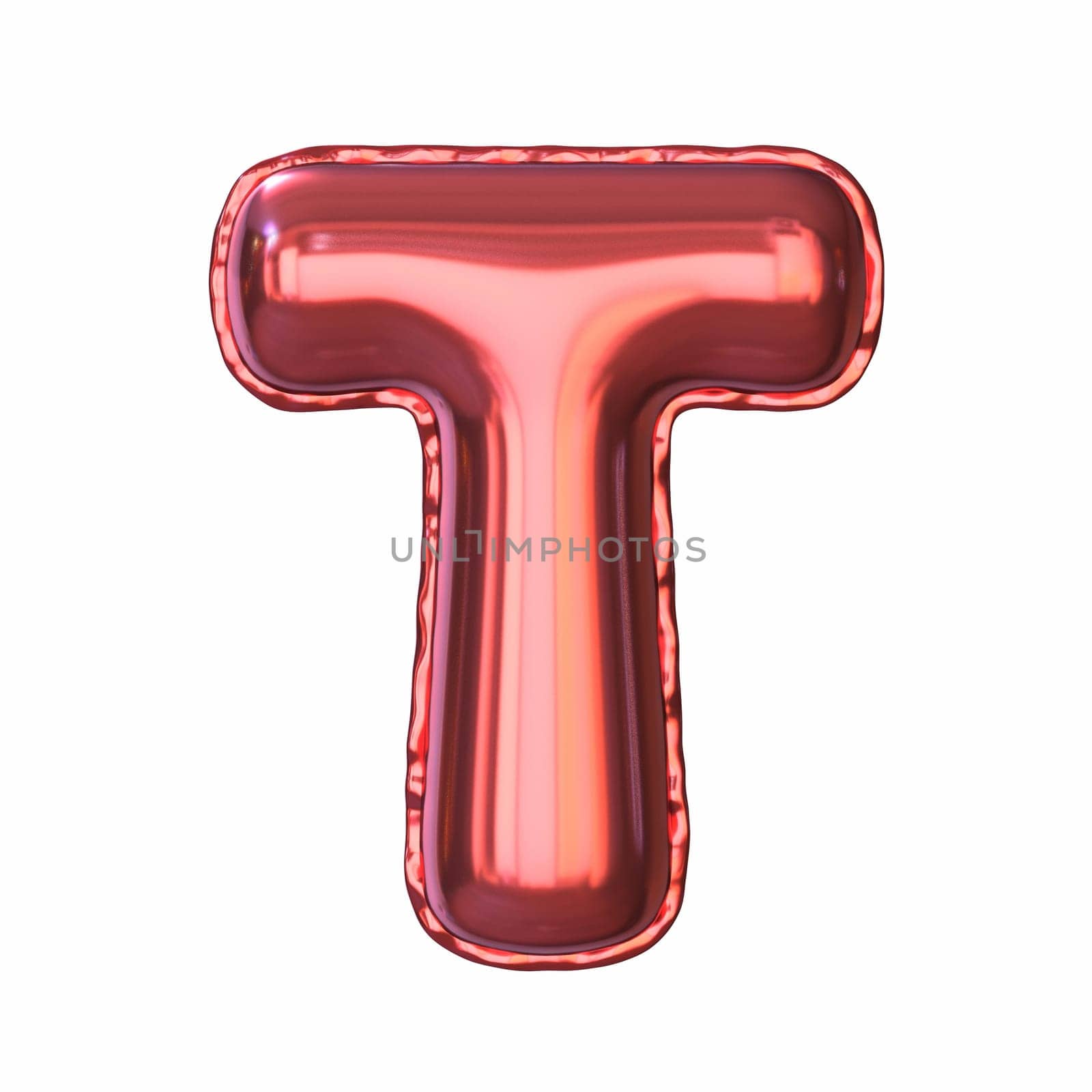 Red metallic balloon font Letter T 3D rendering illustration isolated on white background