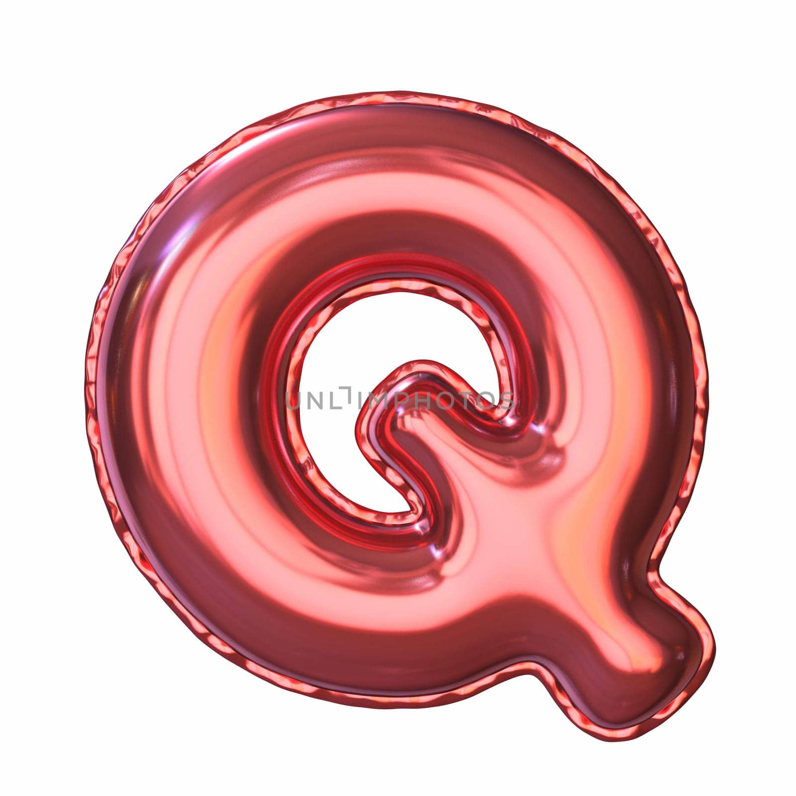 Red metallic balloon font Letter Q 3D rendering illustration isolated on white background