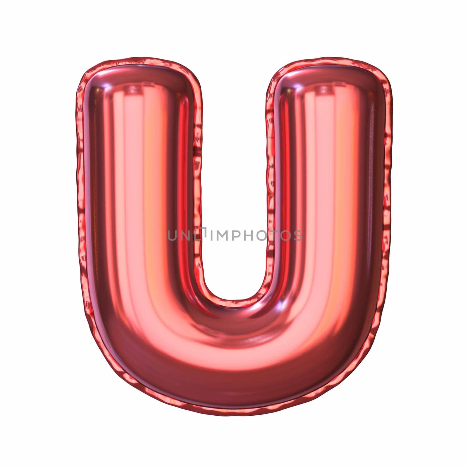 Red metallic balloon font Letter U 3D rendering illustration isolated on white background