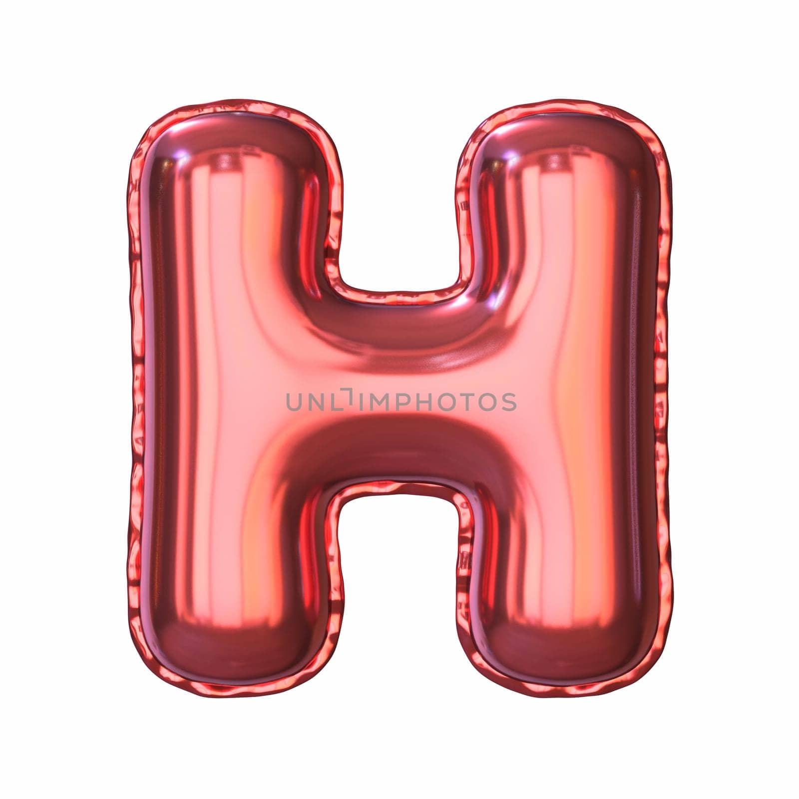 Red metallic balloon font Letter H 3D rendering illustration isolated on white background