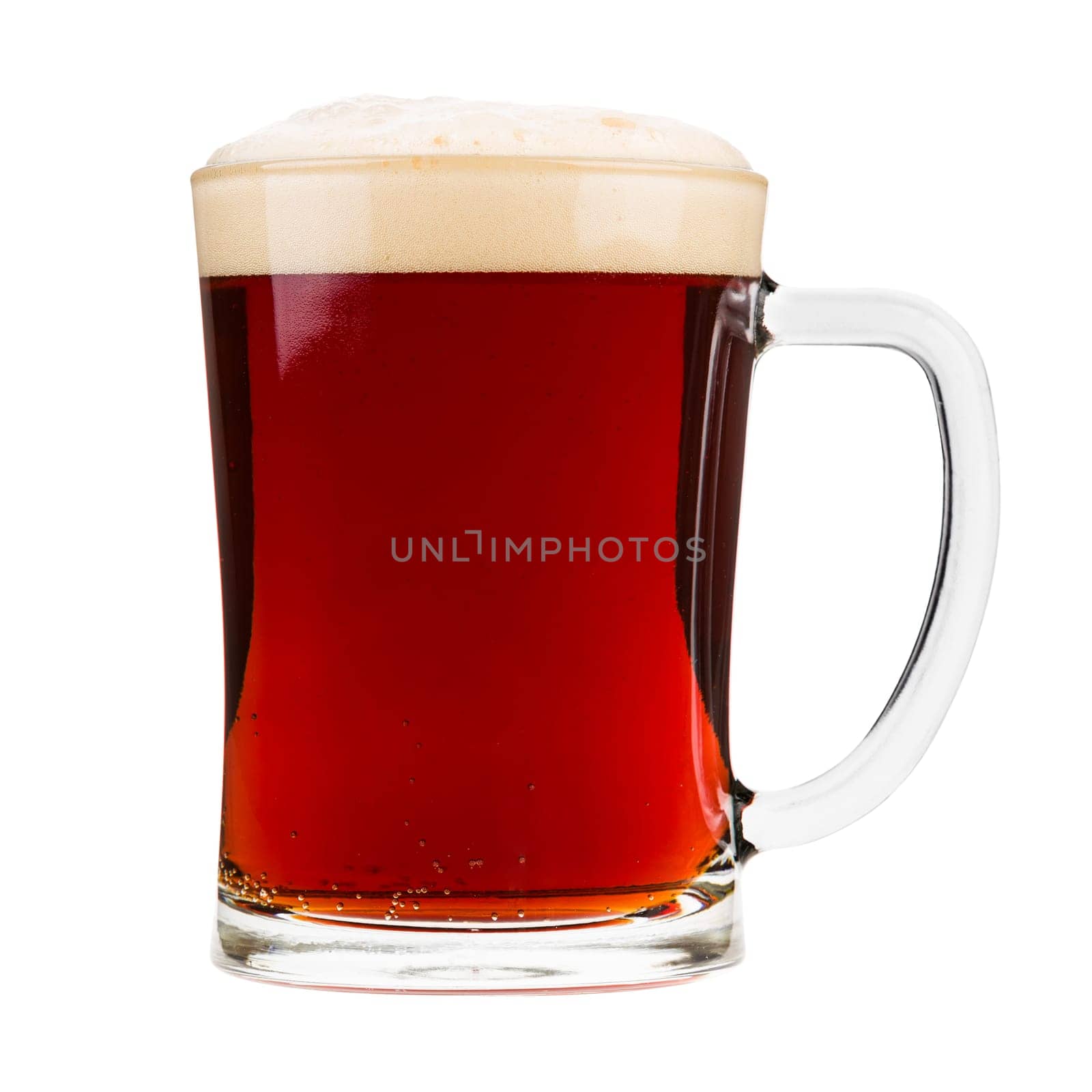 Mug filled with red beer, isolated on white.