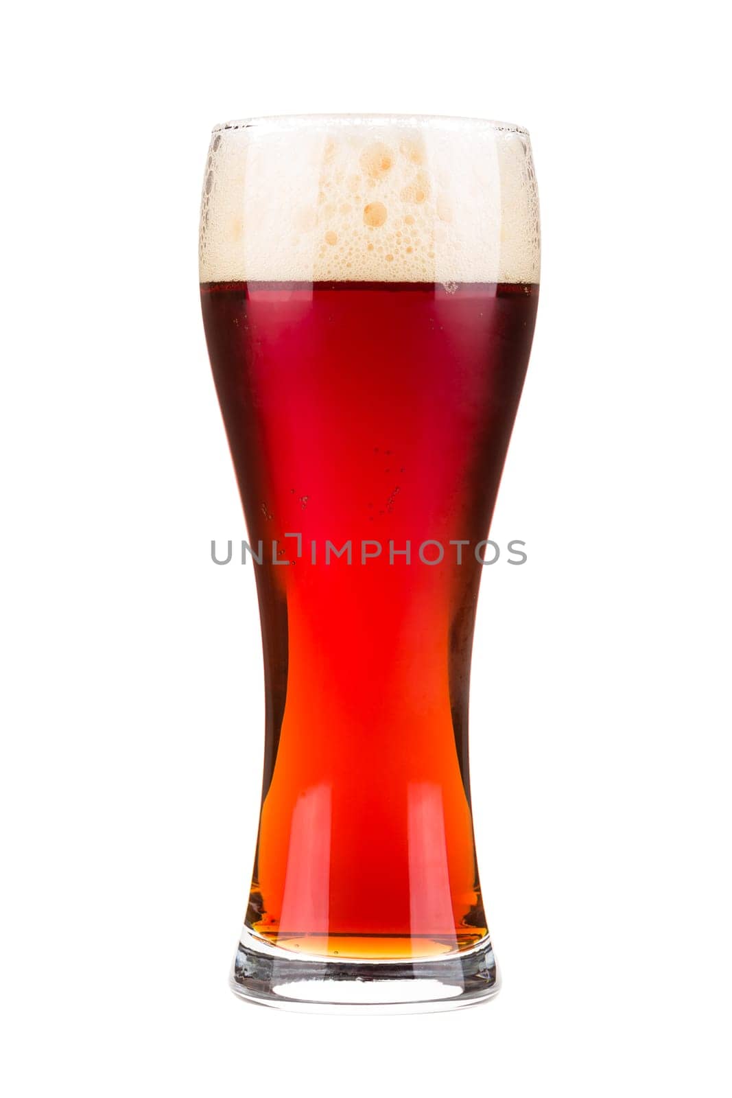 Glass of red beer, isolated on white.