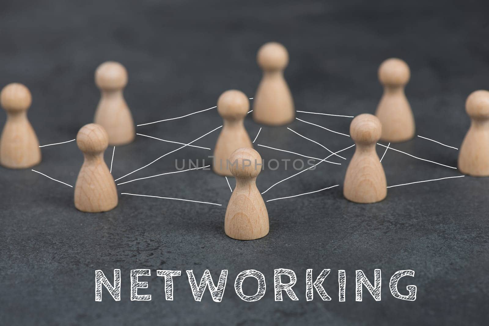 Group of people connecting through a web, business networking and communication