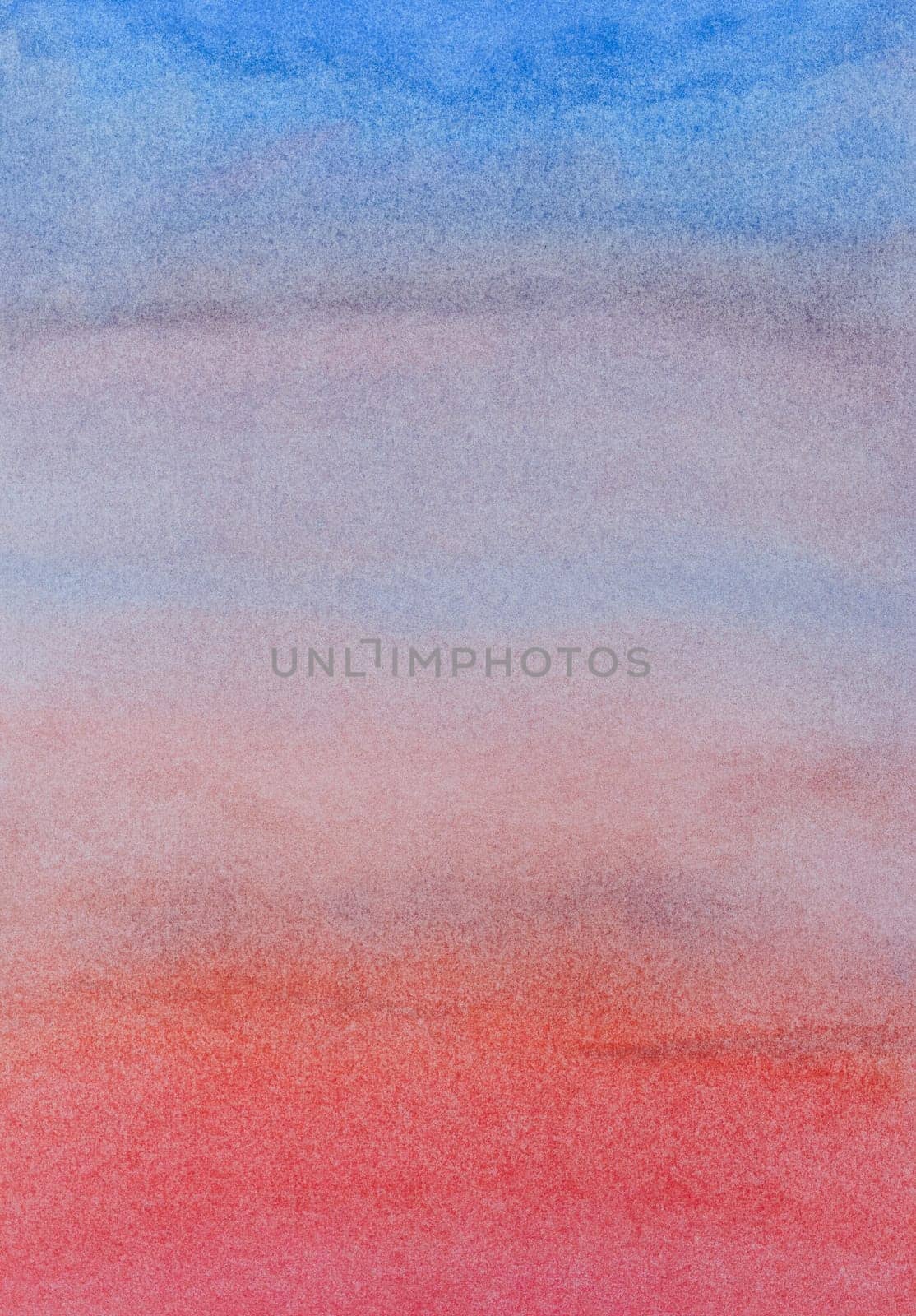 Abstract watercolor background. Smooth blue and red sky. Hand drawn on paper with texture illustration