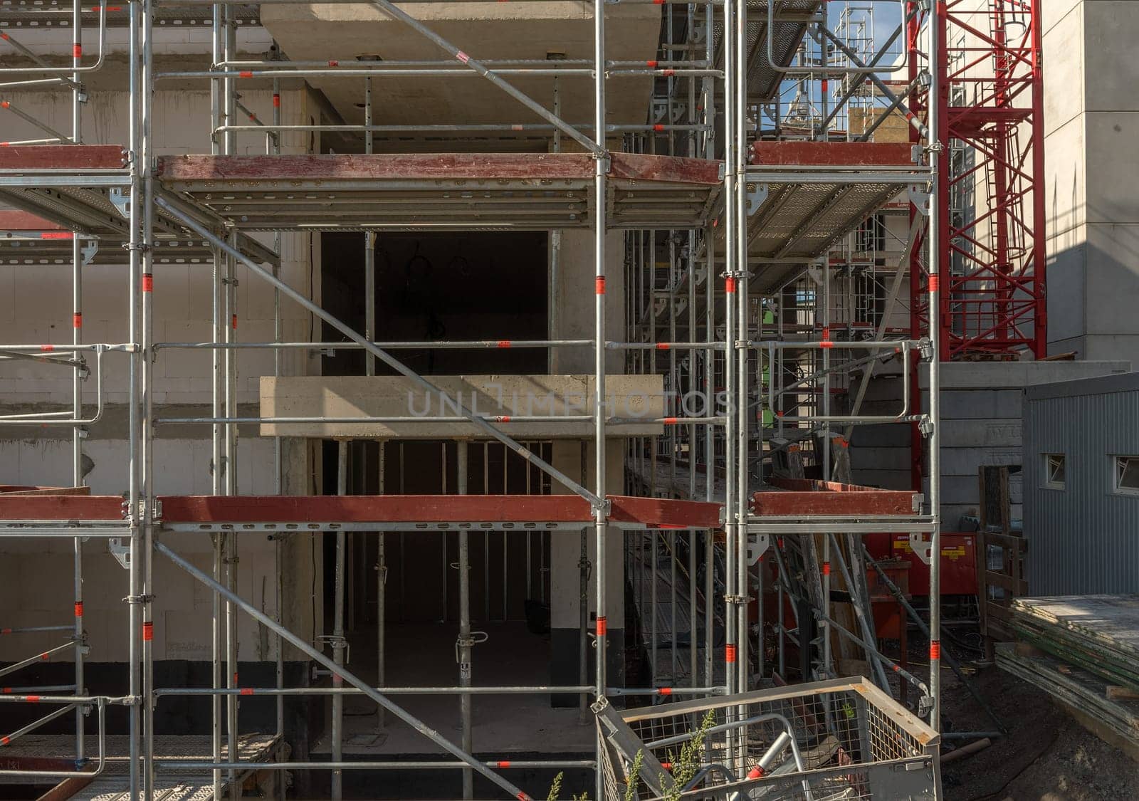 construction site new building facade with scaffold