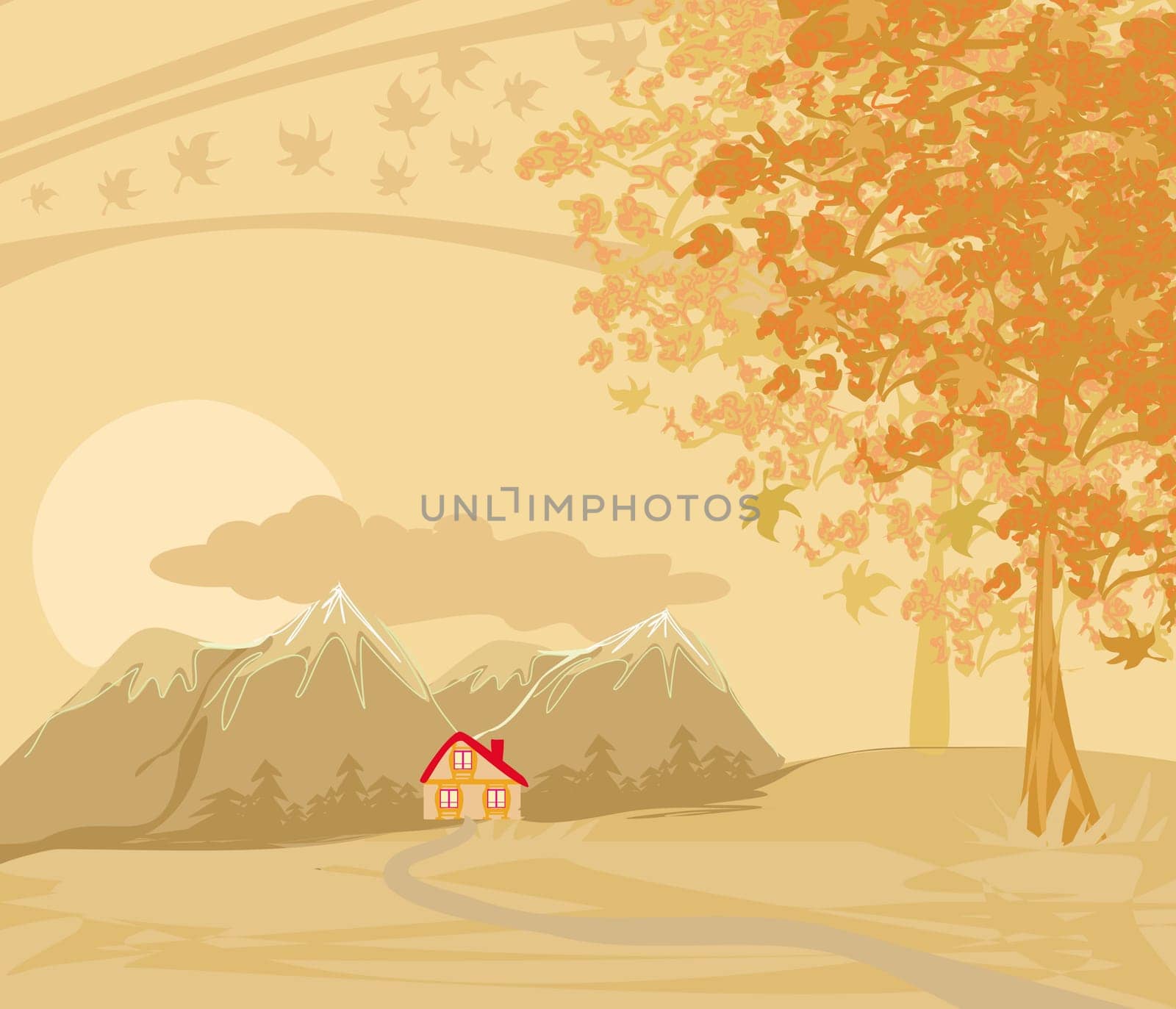 mountain road among the mountains and autumn trees