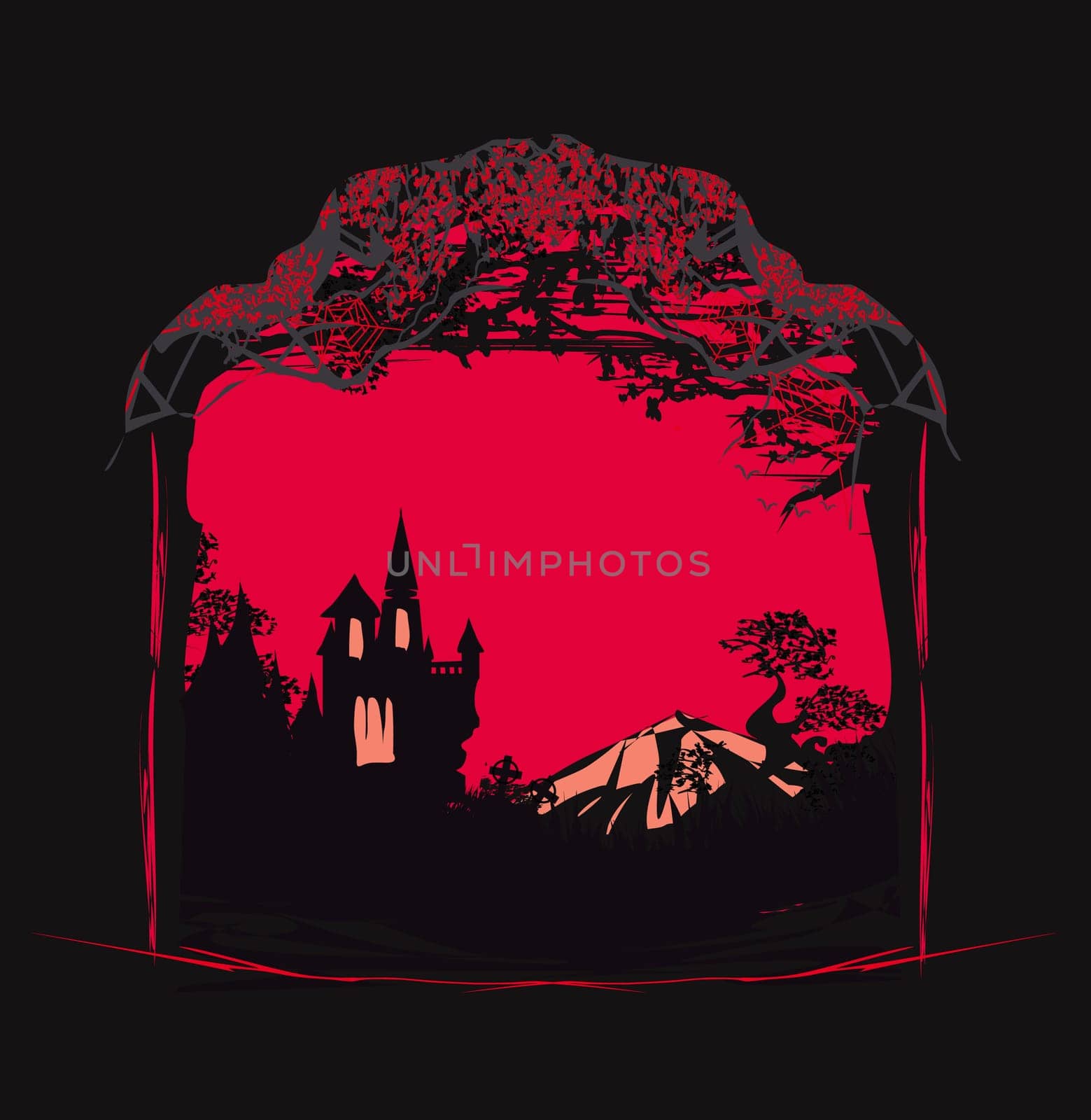 Halloween night frame with scary haunted castle