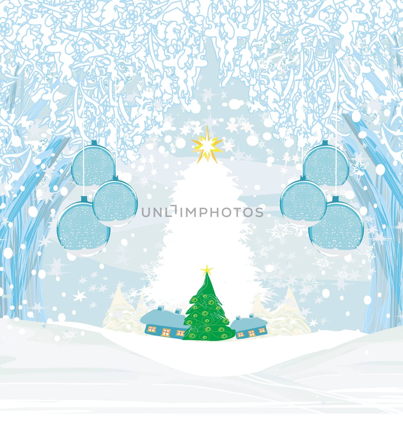 abstract card with a winter holiday landscape