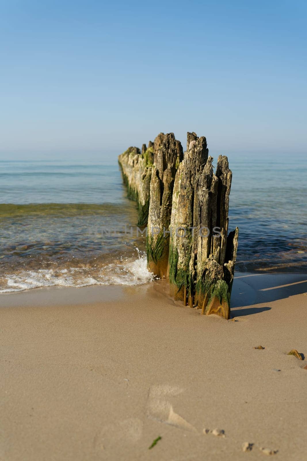 Breakwater on the beach of Kolobrzeg on the Polish Baltic coast