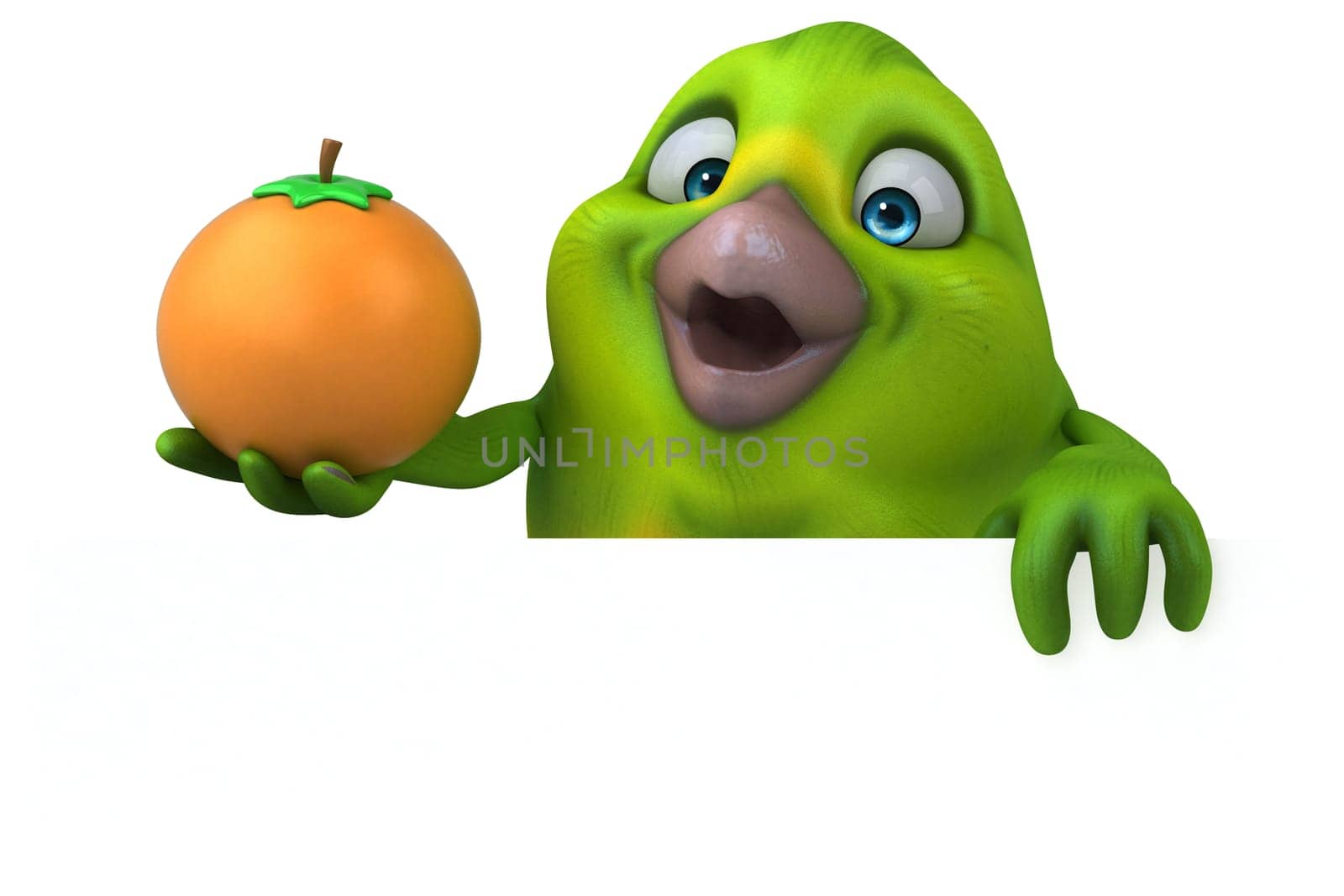 Fun green bird - 3D Illustration