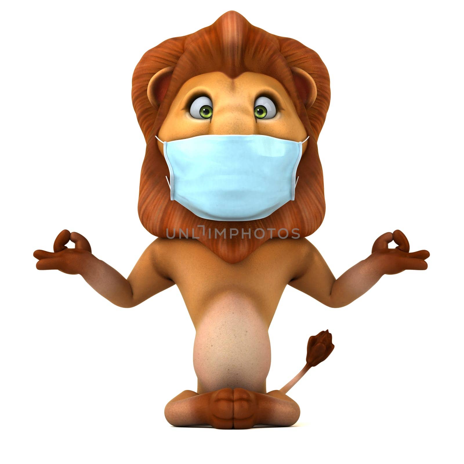 Fun 3D illustration of a cartoon Lion with a mask