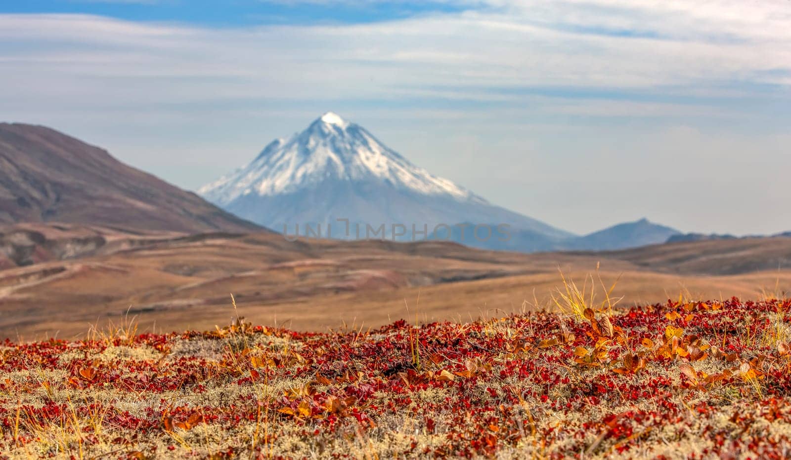The Vilyuchinsky volcano in autumn. Kamchatka peninsula. Selective focus