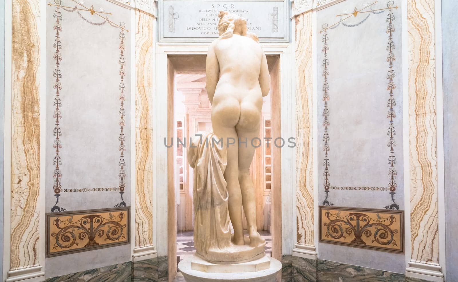 ROME, ITALY - CIRCA AUGUST 2020: Roman antique statue of Capituline Venus in marble.