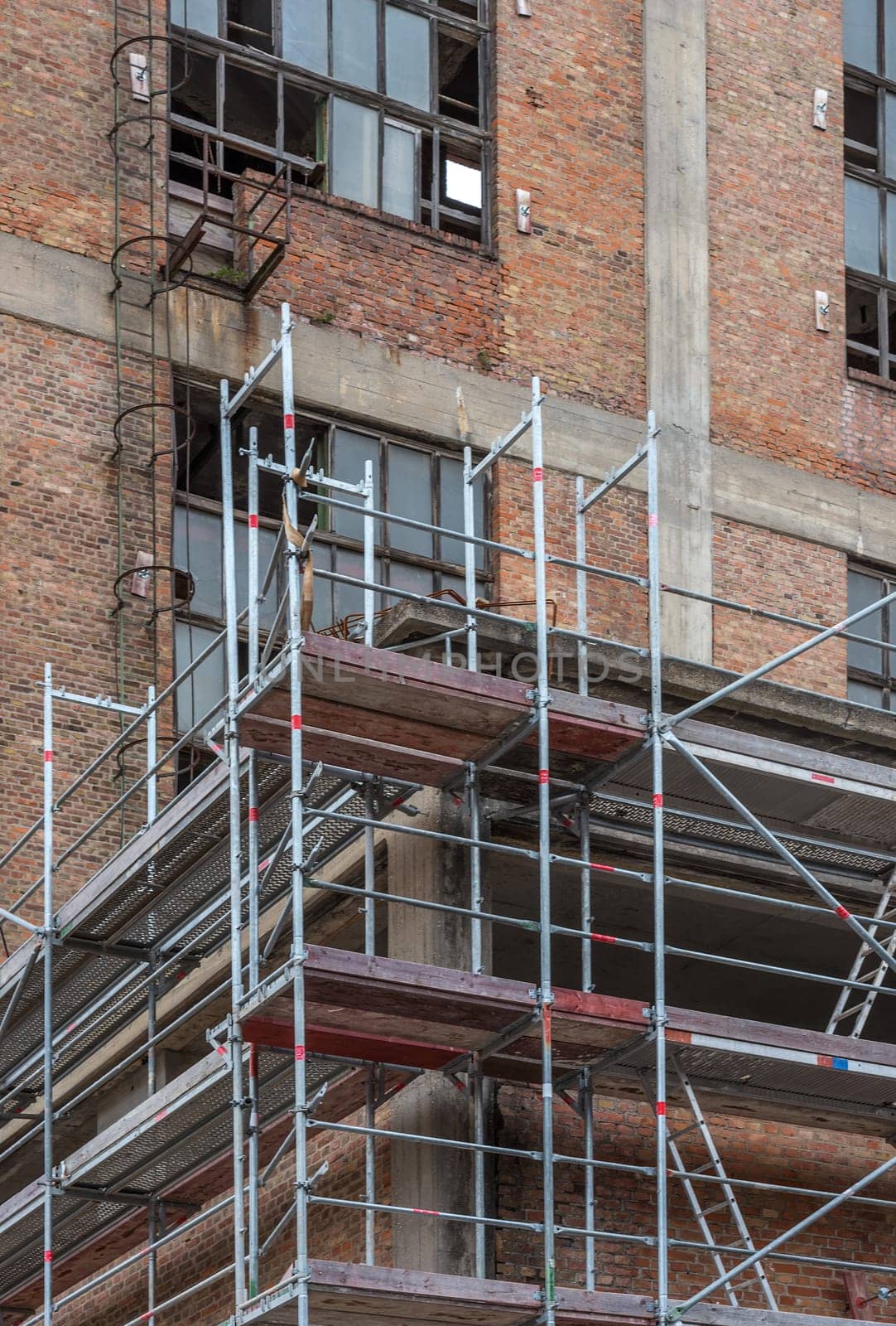 Scaffolding on the facade of a former factory