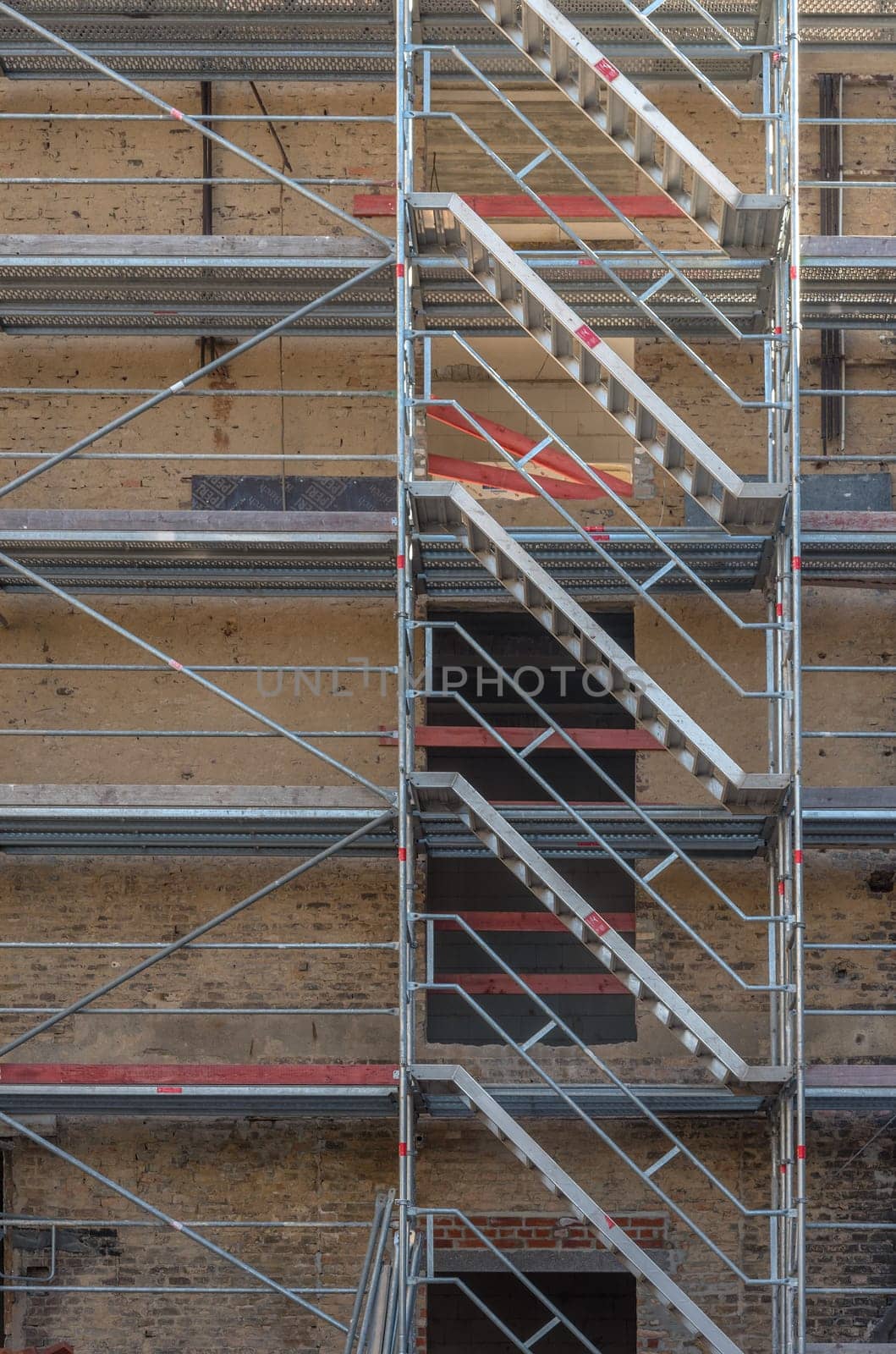 Scaffolding on the facade of a former factory