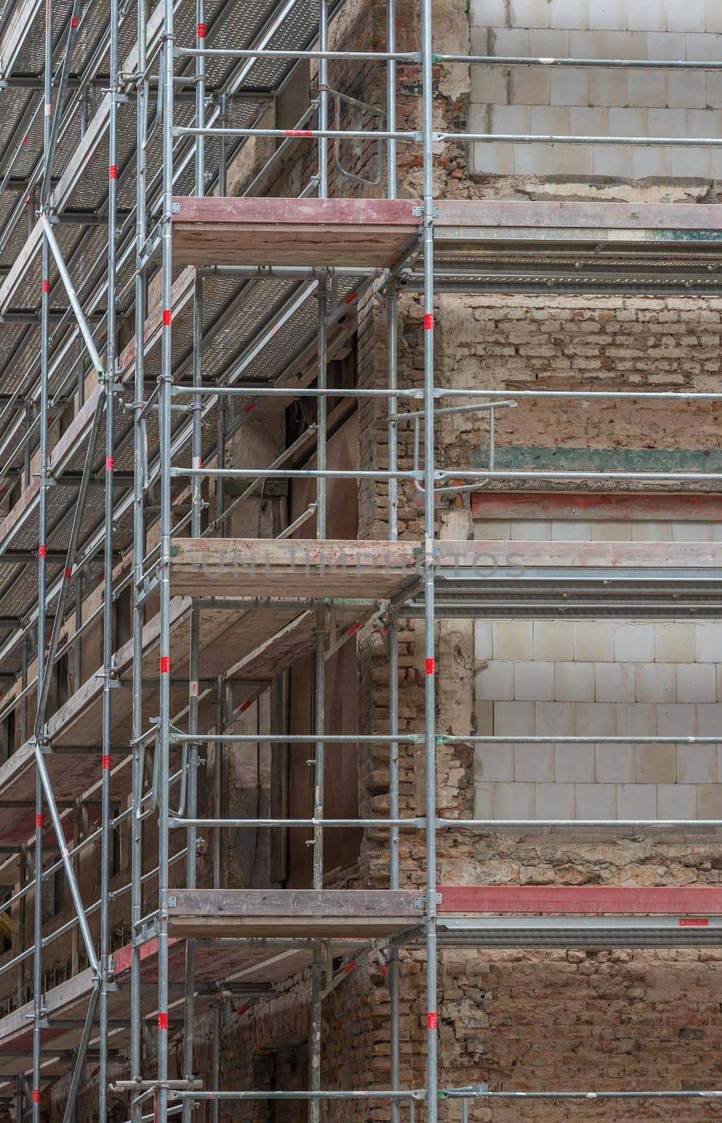 Scaffolding on the facade of a former factory
