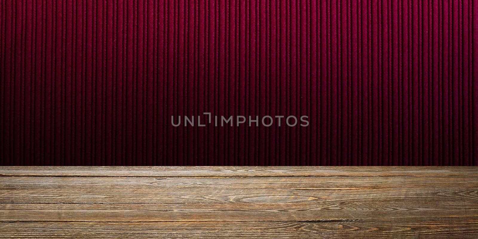 The background is blank wooden boards and a textured striped wall with gradient lighting and vignetting. For product demonstrations, free space, layout, mockup, perspective board, background board.