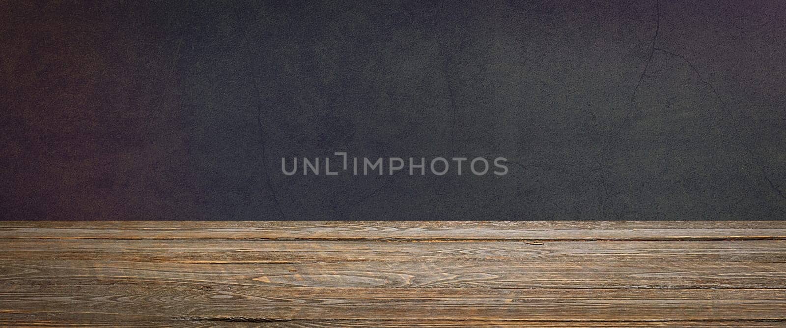 The background is blank wooden boards and a textured plastered wall with lighting and vignetting. For product demonstrations, free space, layout, mockup, perspective board, background board.