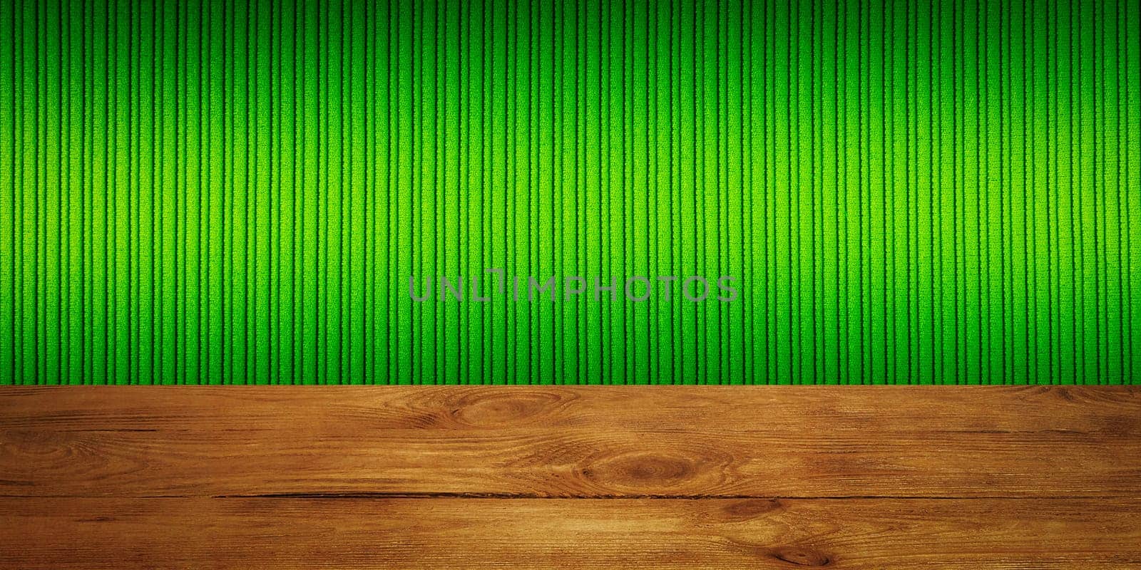 The background is blank wooden boards and a textured striped wall with gradient lighting and vignetting. For product demonstrations, free space, layout, mockup, perspective board, background board.