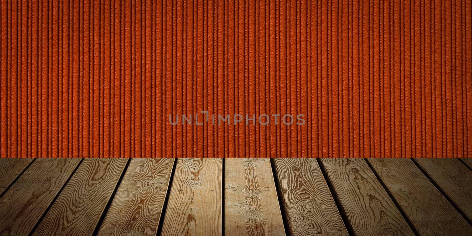 The background is blank wooden boards and a textured striped wall with gradient lighting and vignetting. For product demonstrations, free space, layout, mockup, perspective board, background board.