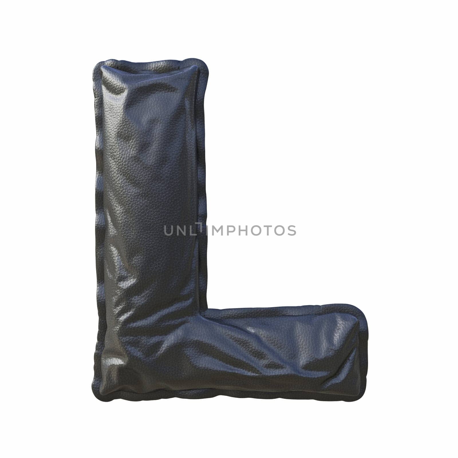 Black leather font Letter L 3D render illustration isolated on white background