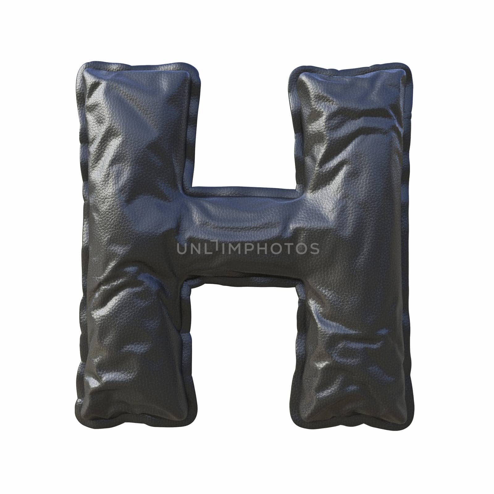Black leather font Letter H 3D render illustration isolated on white background