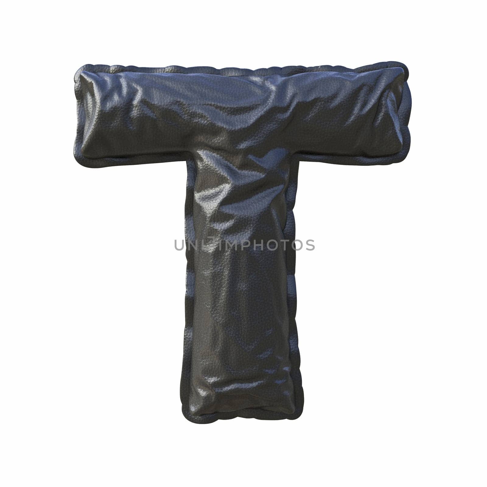 Black leather font Letter T 3D render illustration isolated on white background