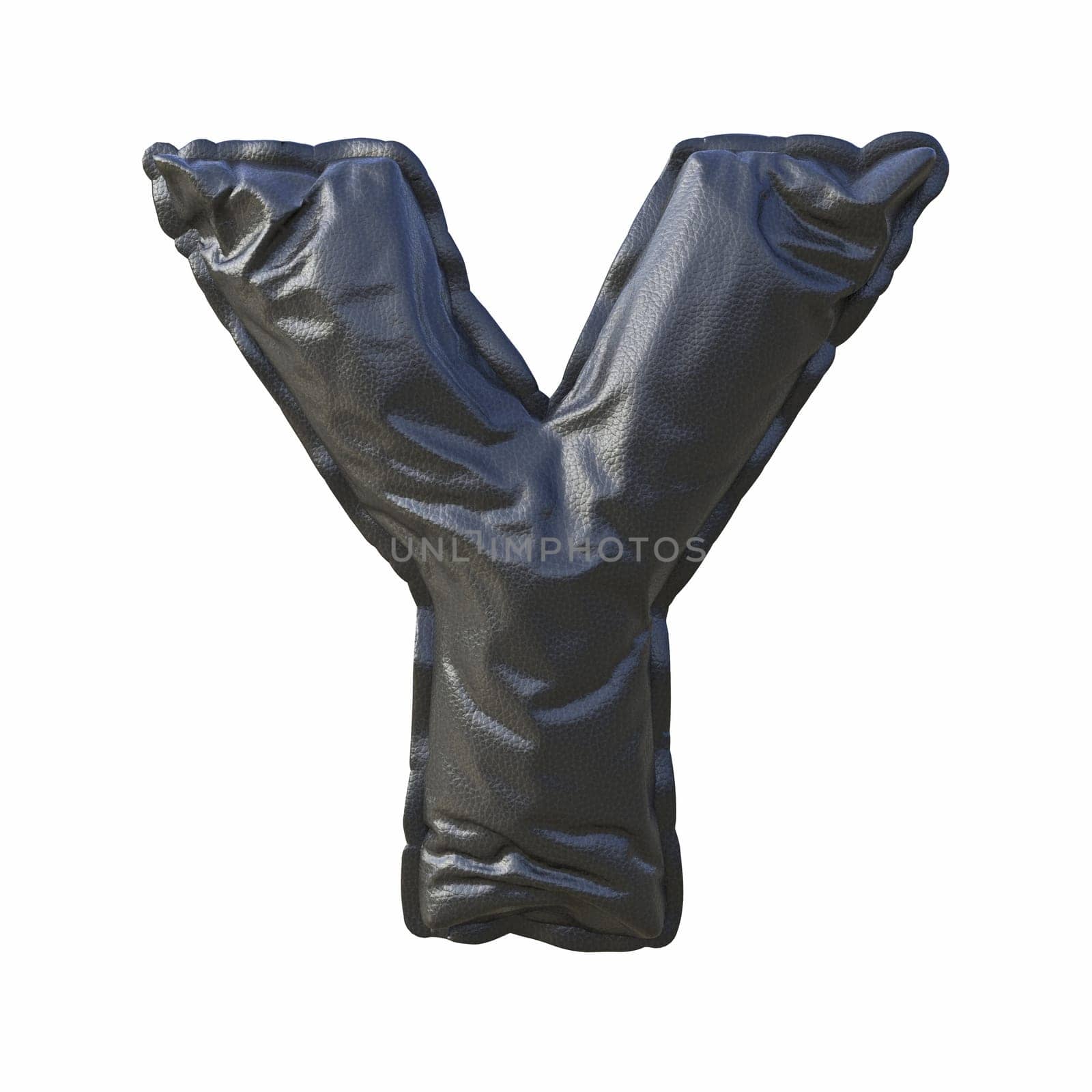 Black leather font Letter Y 3D render illustration isolated on white background