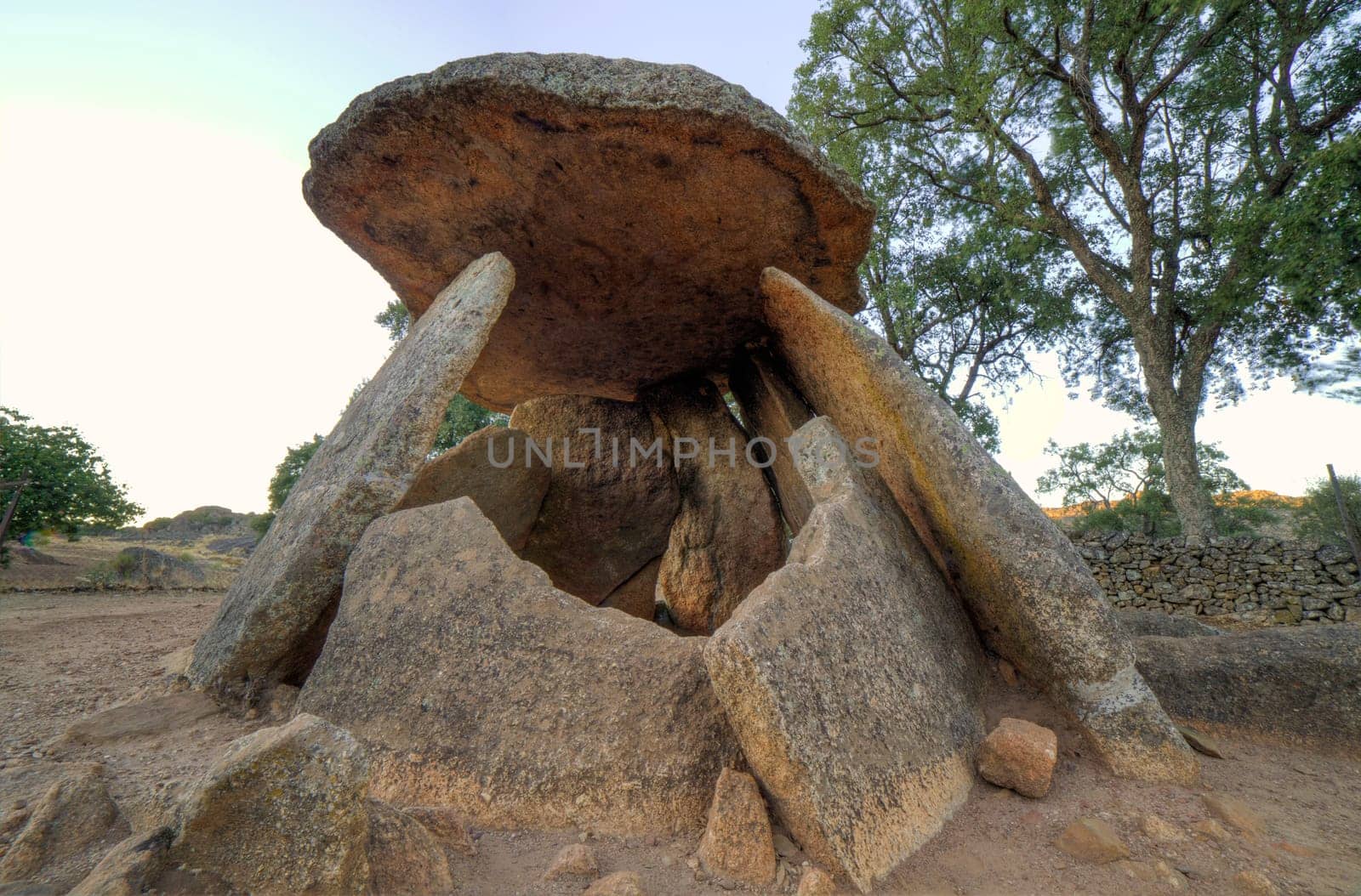 El Mellizo, valuable example of Neolithic dolmens. South side. Valencia de Alcantara, Caceres, Extremadura, Spain