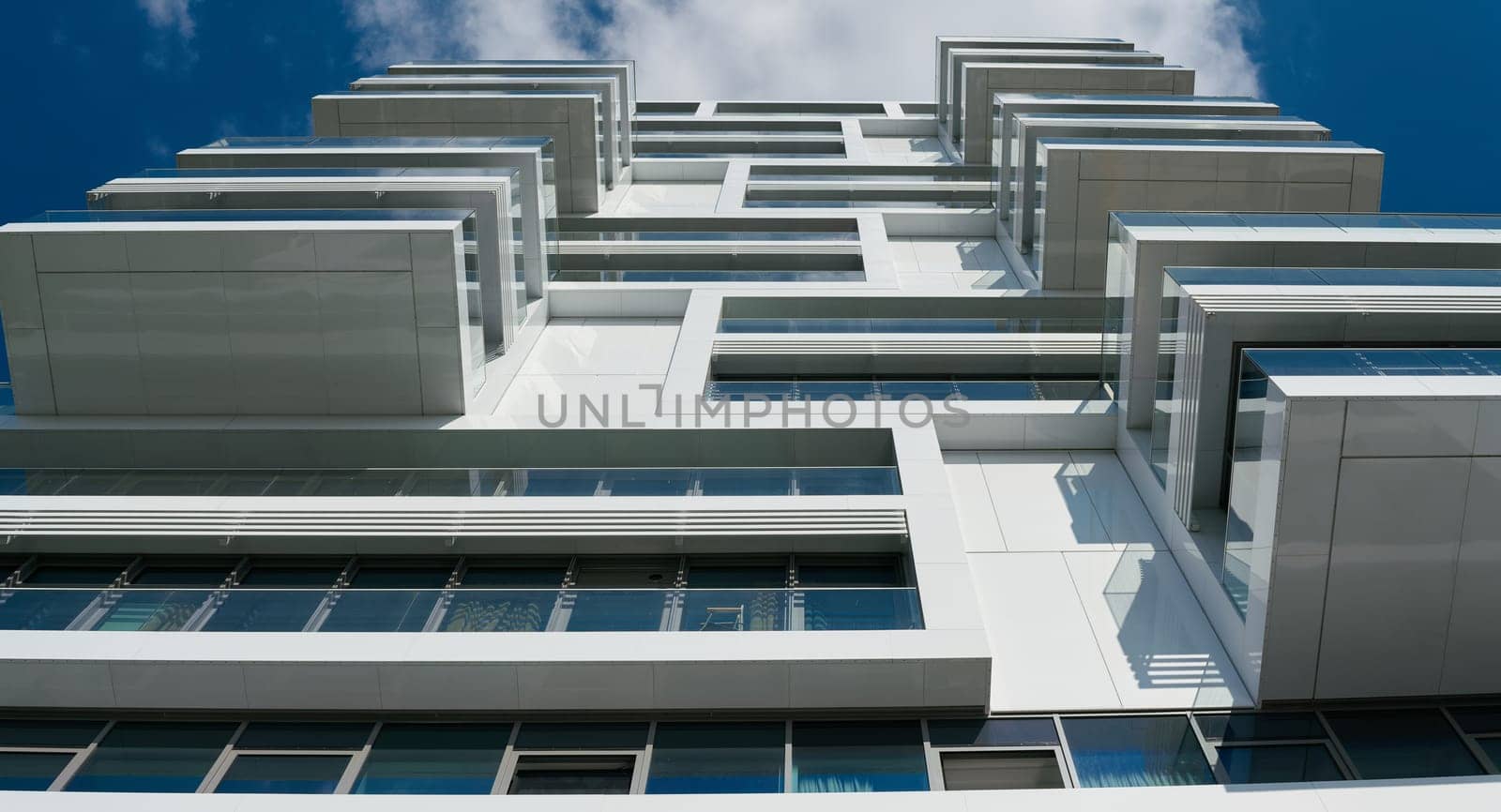 View upwards at a modern new apartment building in downtown Berlin