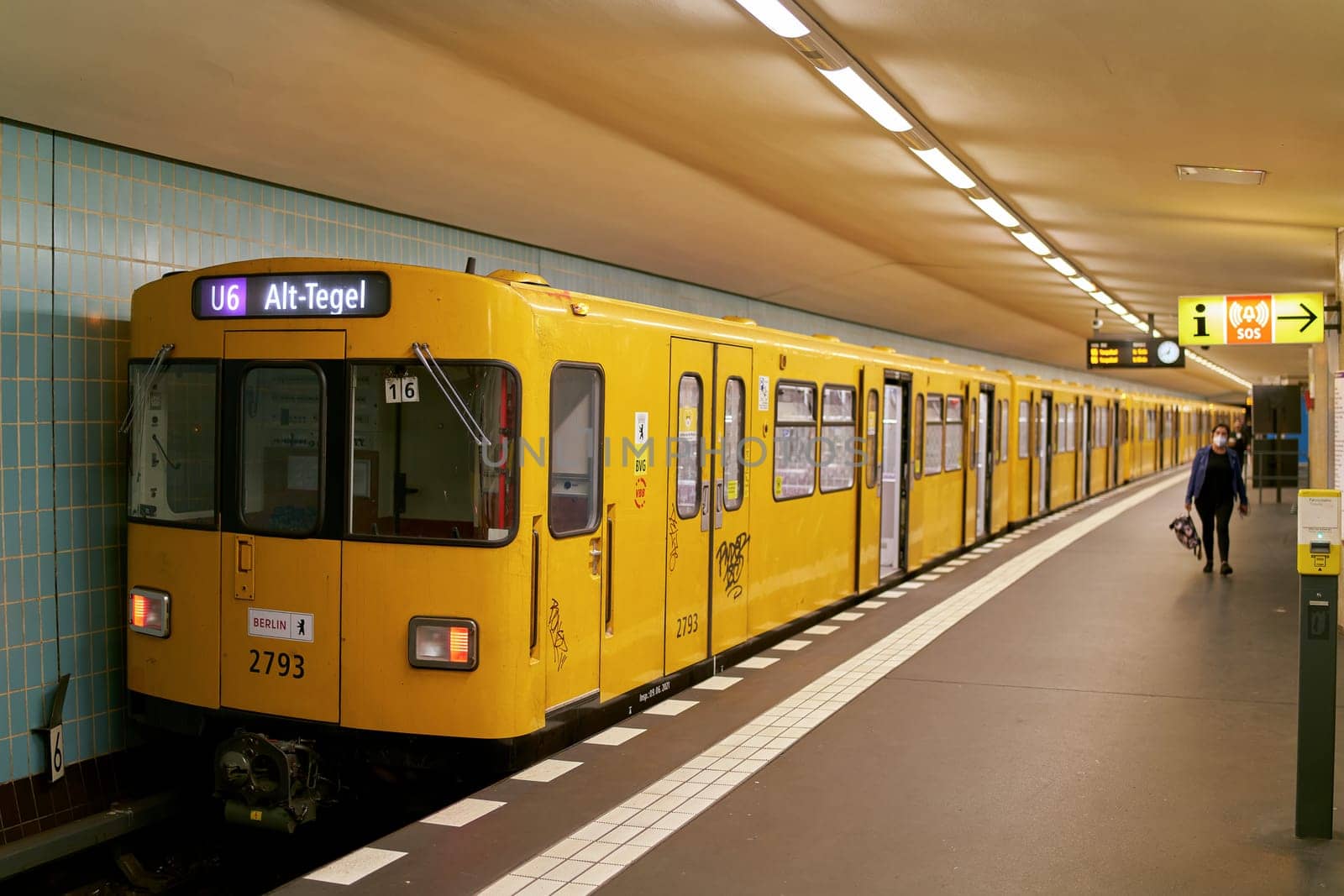 a Subway of the BVG (Berliner Verkehrsbetriebe) to Alt-Tegel on a stop at the station Friedrichstrasse